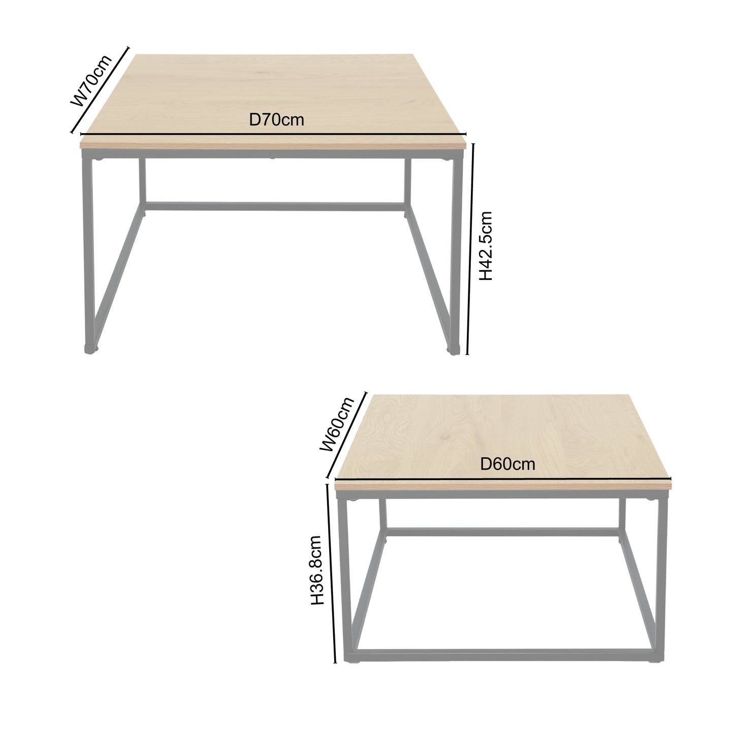 Couchtisch Groß 2er Set aus Holz, Wohnzimmertisch Modern, Beistelltisch Set 2 in 1 mit Metallgestell für Wohnzimmer Büro Beistelltisch Loft Design TWIN, kratzfeste Oberfläche