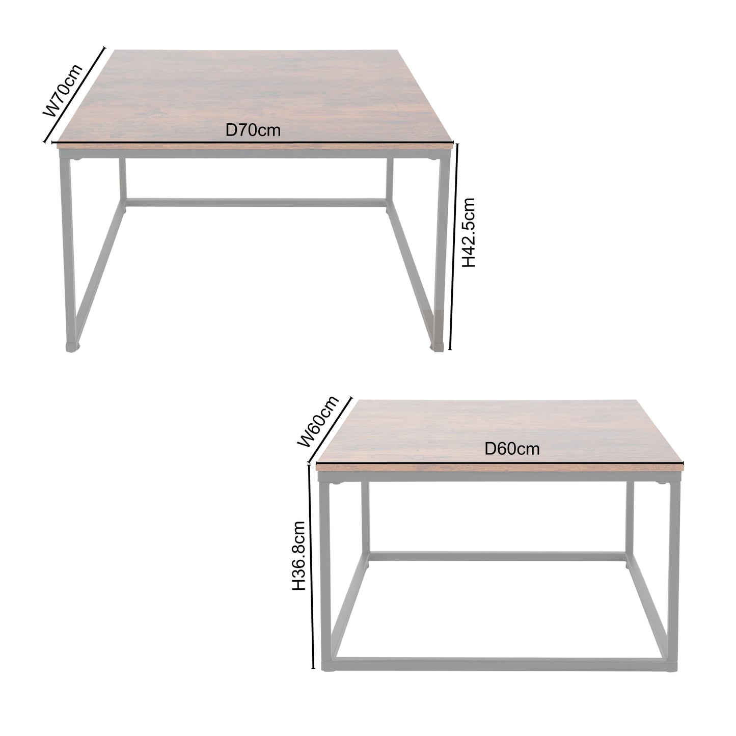 Couchtisch Groß 2er Set aus Holz, Wohnzimmertisch Modern, Beistelltisch Set 2 in 1 mit Metallgestell für Wohnzimmer Büro Beistelltisch Loft Design TWIN, kratzfeste Oberfläche