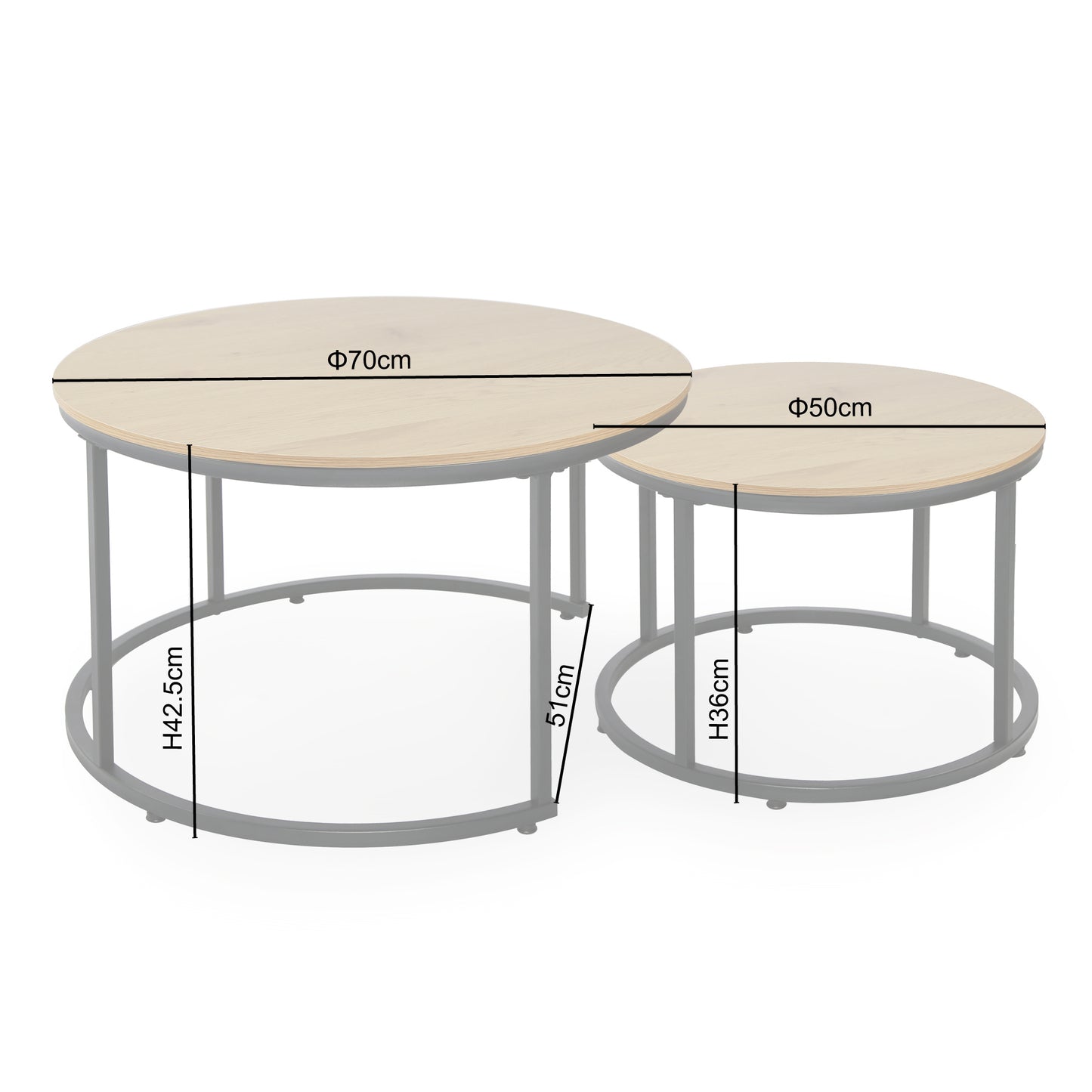 Couchtisch Groß 2er Set aus Holz, Wohnzimmertisch Modern, Beistelltisch Set 2 in 1 mit Metallgestell für Wohnzimmer Büro Beistelltisch Loft Design TWIN, kratzfeste Oberfläche