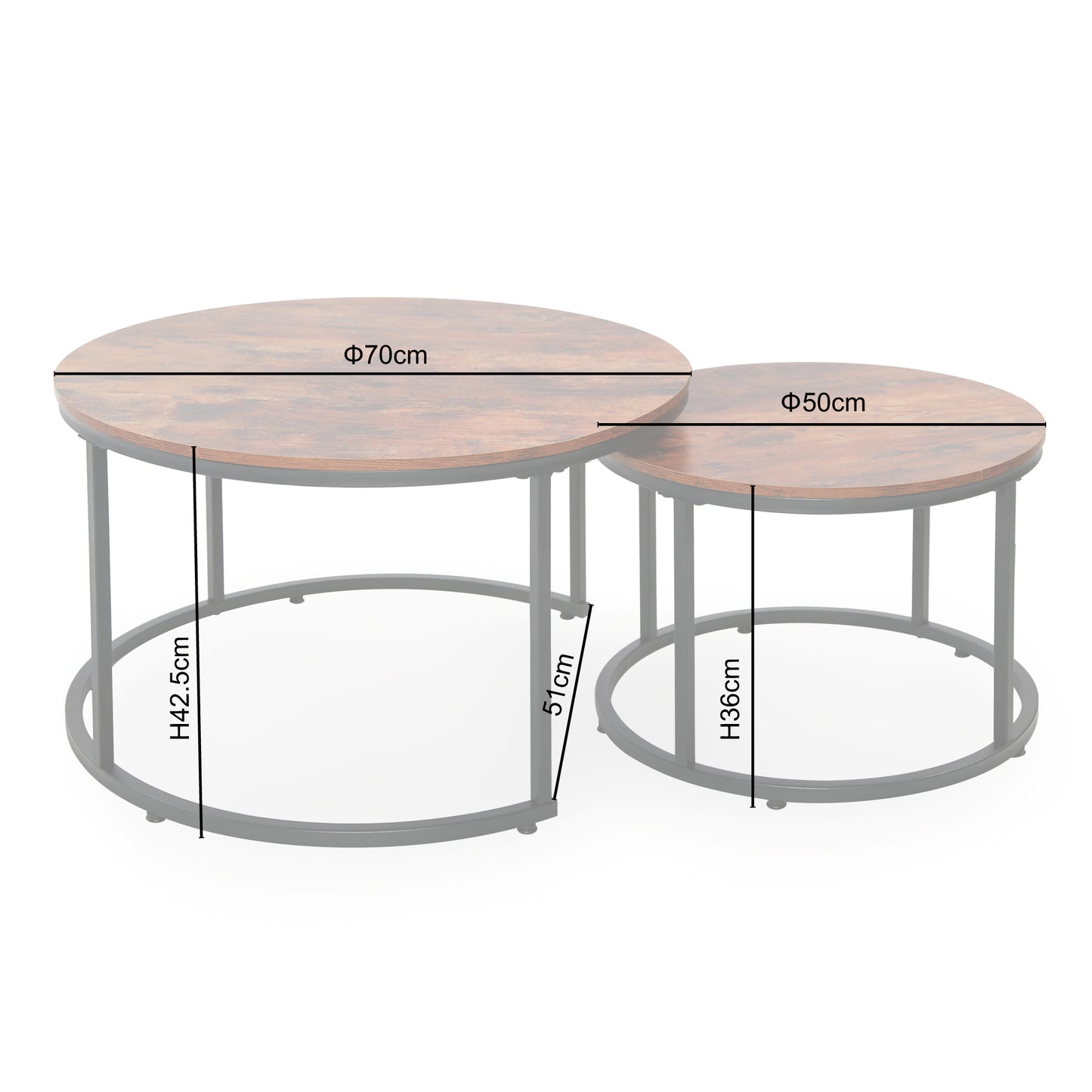 Couchtisch Groß 2er Set aus Holz, Wohnzimmertisch Modern, Beistelltisch Set 2 in 1 mit Metallgestell für Wohnzimmer Büro Beistelltisch Loft Design TWIN, kratzfeste Oberfläche