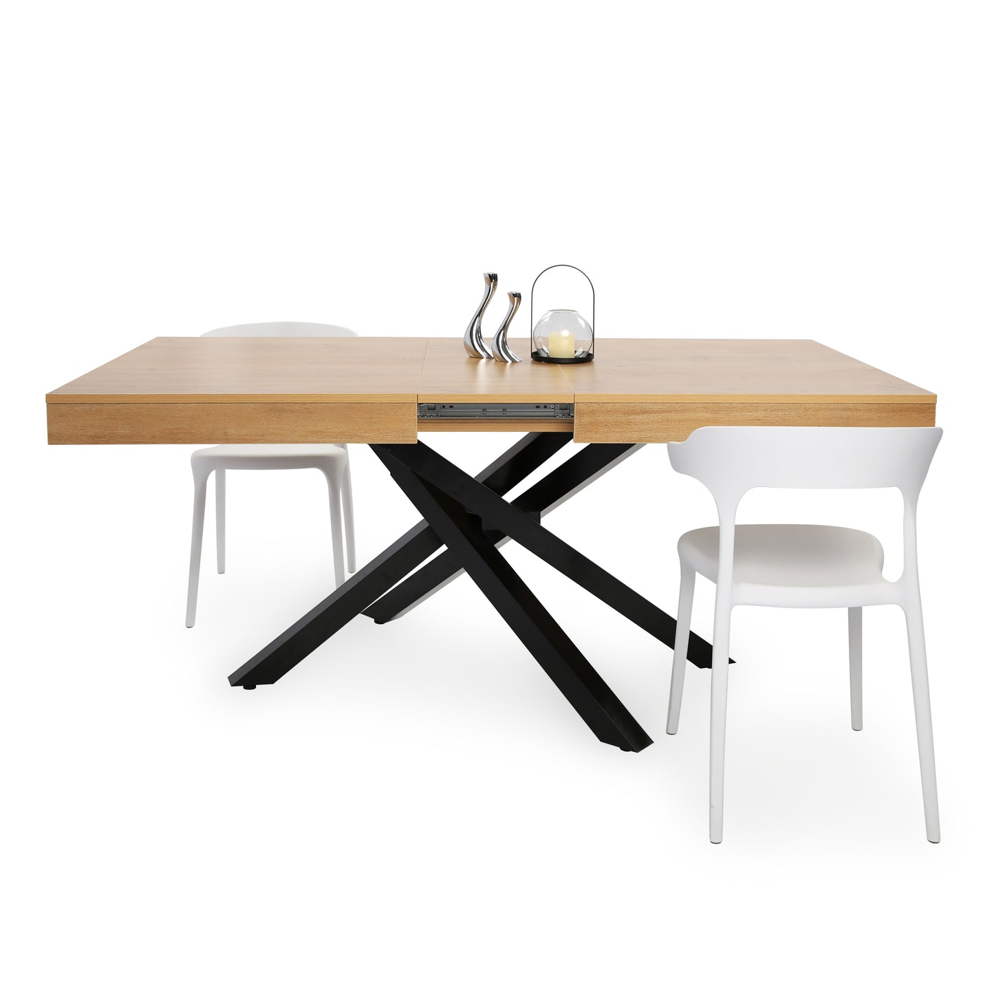 Esstisch ausziehbar | Verlängerbar von 140 cm auf 170 cm | Moderner Esszimmertisch mit gekreuzten Metallbeinen für 6 bis 8 Personen | Robuste Tischplatte | 140-170x90 cm (LxB) | Holzoptik