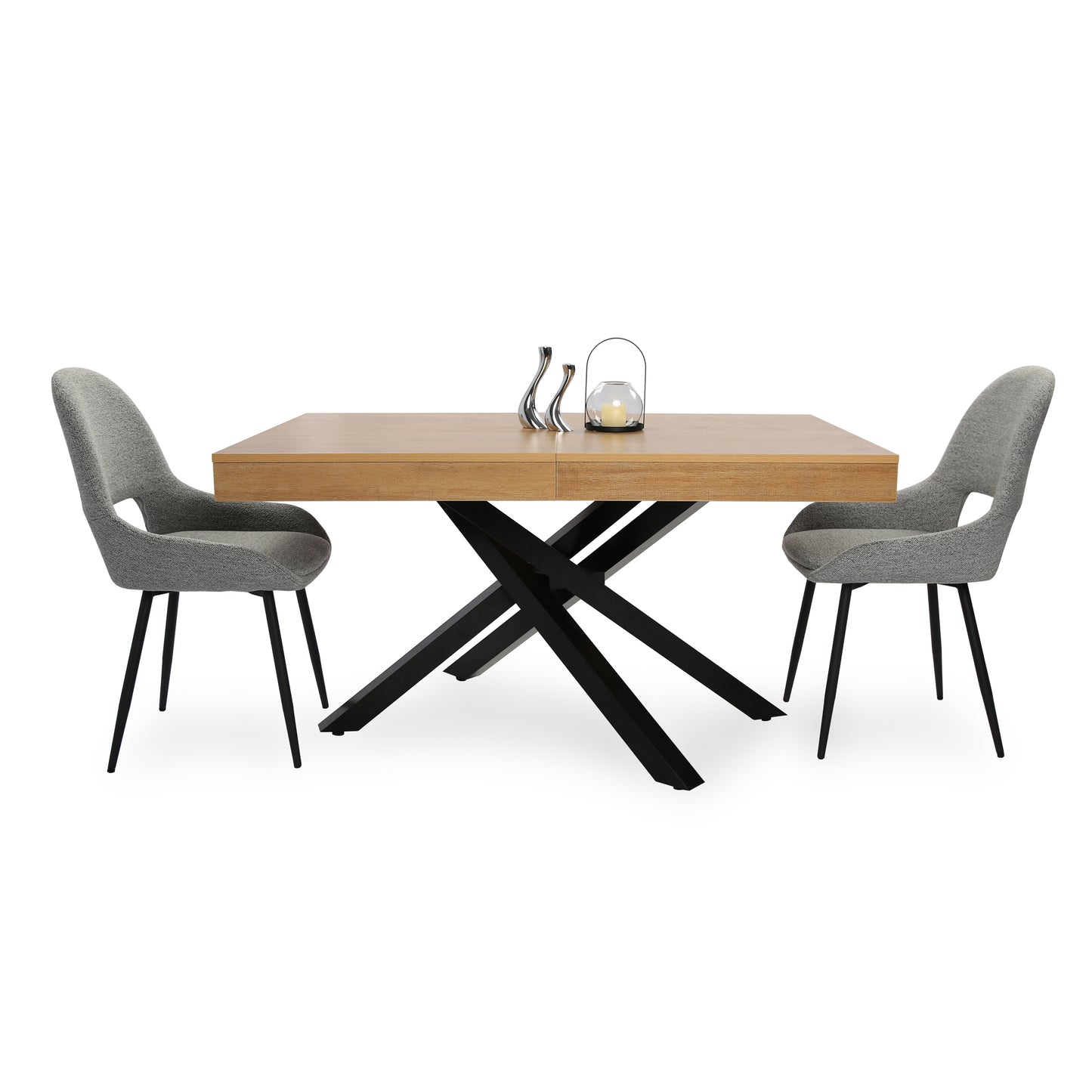 Esstisch ausziehbar | Verlängerbar von 140 cm auf 170 cm | Moderner Esszimmertisch mit gekreuzten Metallbeinen für 6 bis 8 Personen | Robuste Tischplatte | 140-170x90 cm (LxB) | Holzoptik