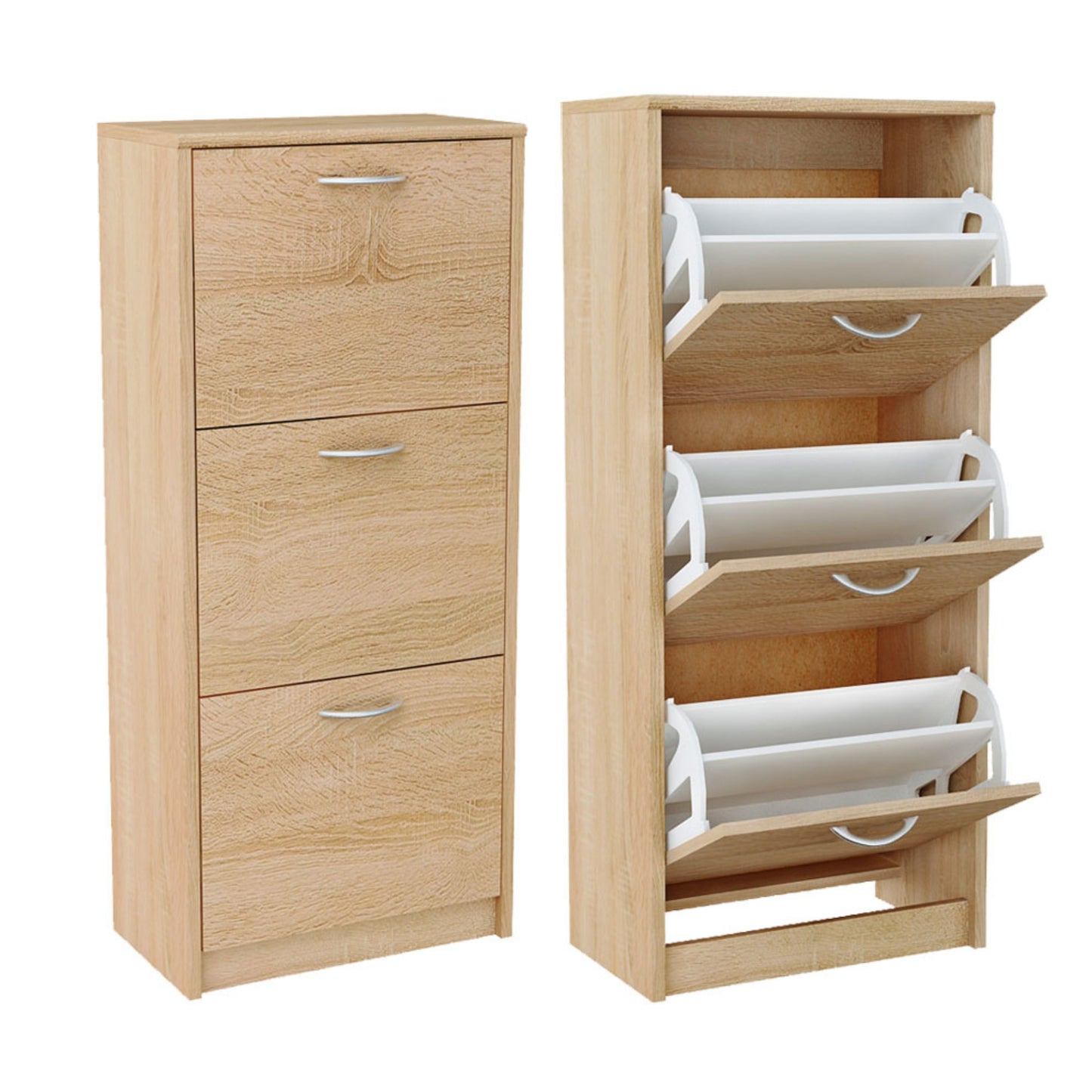 Schuhschrank mit 3 aufklappbaren Schubladen, Schuhregal mit 3 Fächern weiche abgerundete Kanten, 50 cm breit, laminierte Platte, matte Oberfläche, platzsparende Schuhaufbewahrung