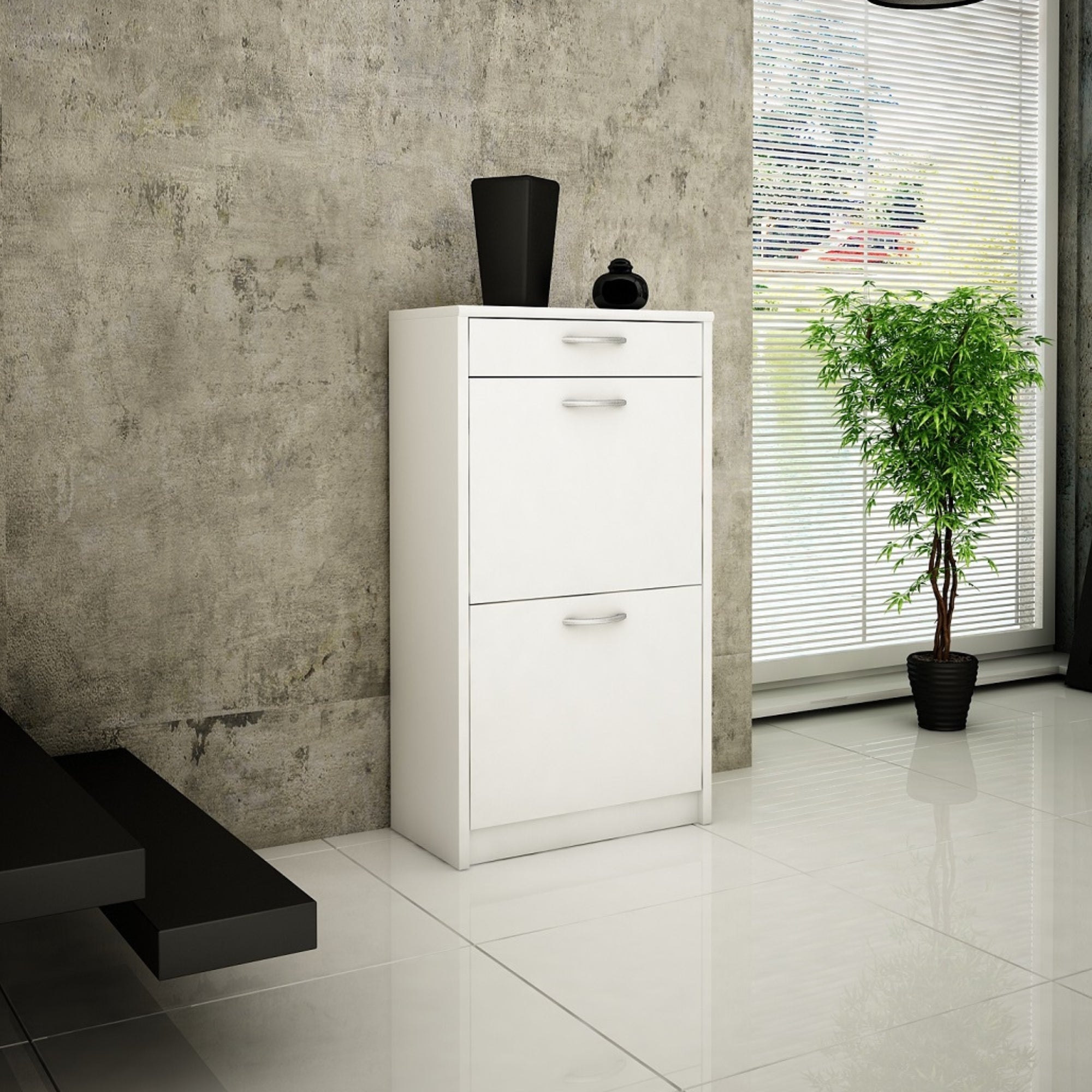Schuhschrank mit 1 Schublade und 2 Klappen, Schuhregal mit 3 Fächern w – HomeCollectiveBerlin