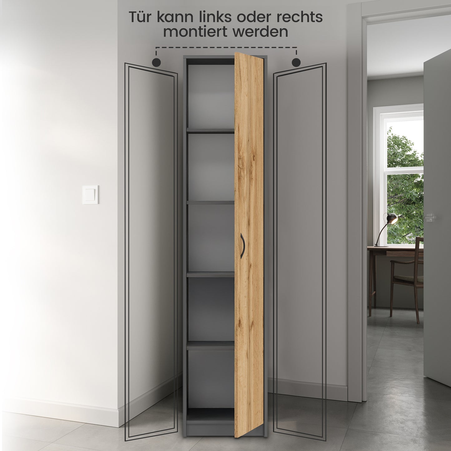 Schrank Mehrzweckschrank, 40cm Breite 180cm Höhe mit vier Einlegeböden schmaler Aktenschrank Organizer Kleiderschrank aus MDF Holz