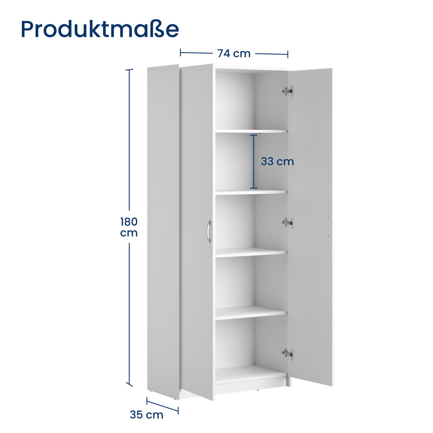 Schrank Mehrzweckschrank Aktenschrank Hochschrank mit 5 Fächern, 2 Türen, 74x35x180 cm, vielseitig einsetzbar für Büro, Flur, Küche, Hauswirtschaftsraum, stabil & pflegeleicht
