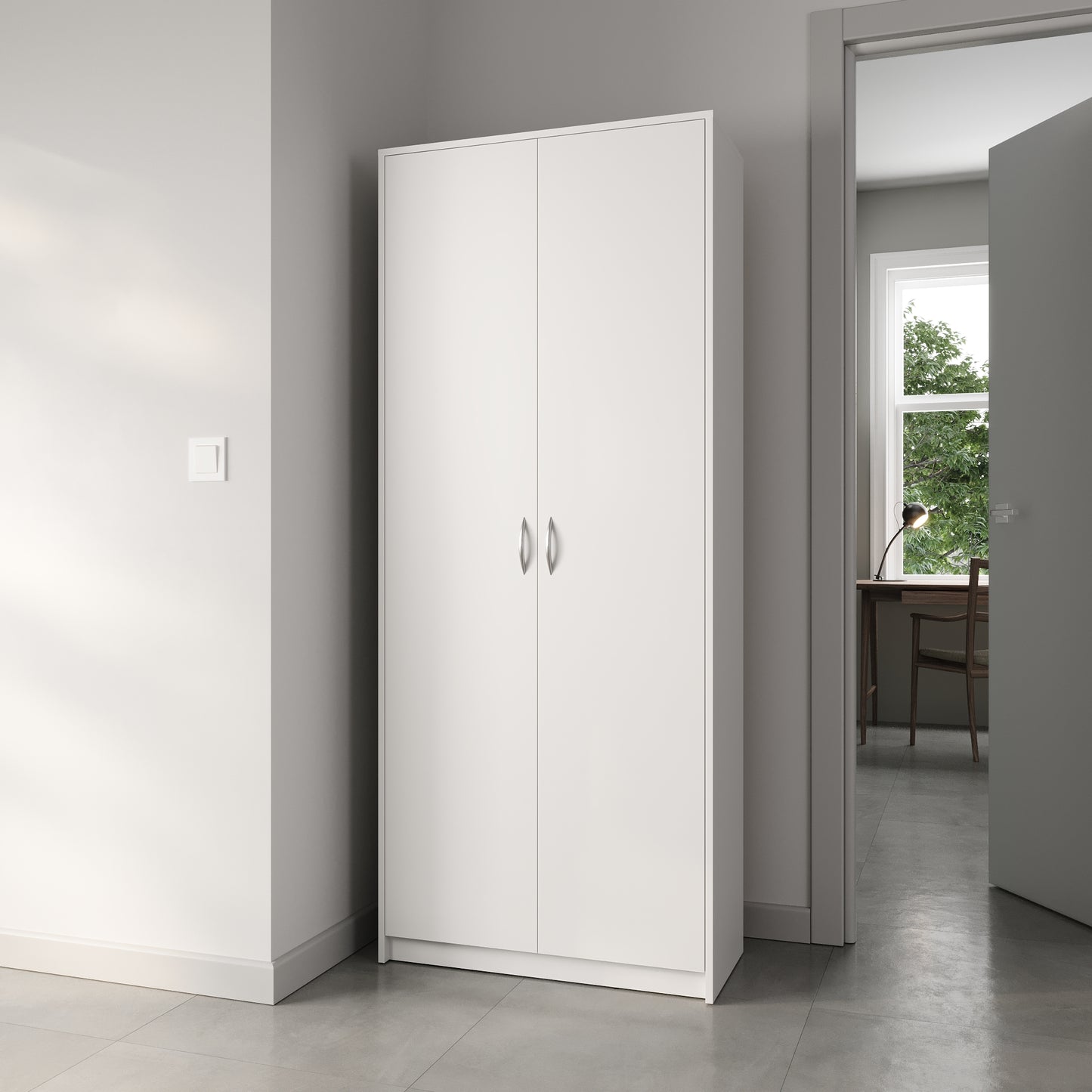 Schrank Mehrzweckschrank Aktenschrank Hochschrank mit 5 Fächern, 2 Türen, 74x35x180 cm, vielseitig einsetzbar für Büro, Flur, Küche, Hauswirtschaftsraum, stabil & pflegeleicht