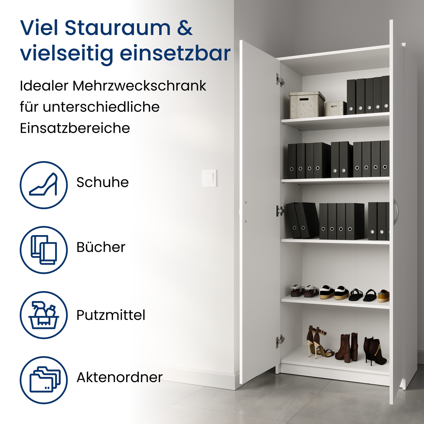 Schrank Mehrzweckschrank Aktenschrank Hochschrank mit 5 Fächern, 2 Türen, 74x35x180 cm, vielseitig einsetzbar für Büro, Flur, Küche, Hauswirtschaftsraum, stabil & pflegeleicht