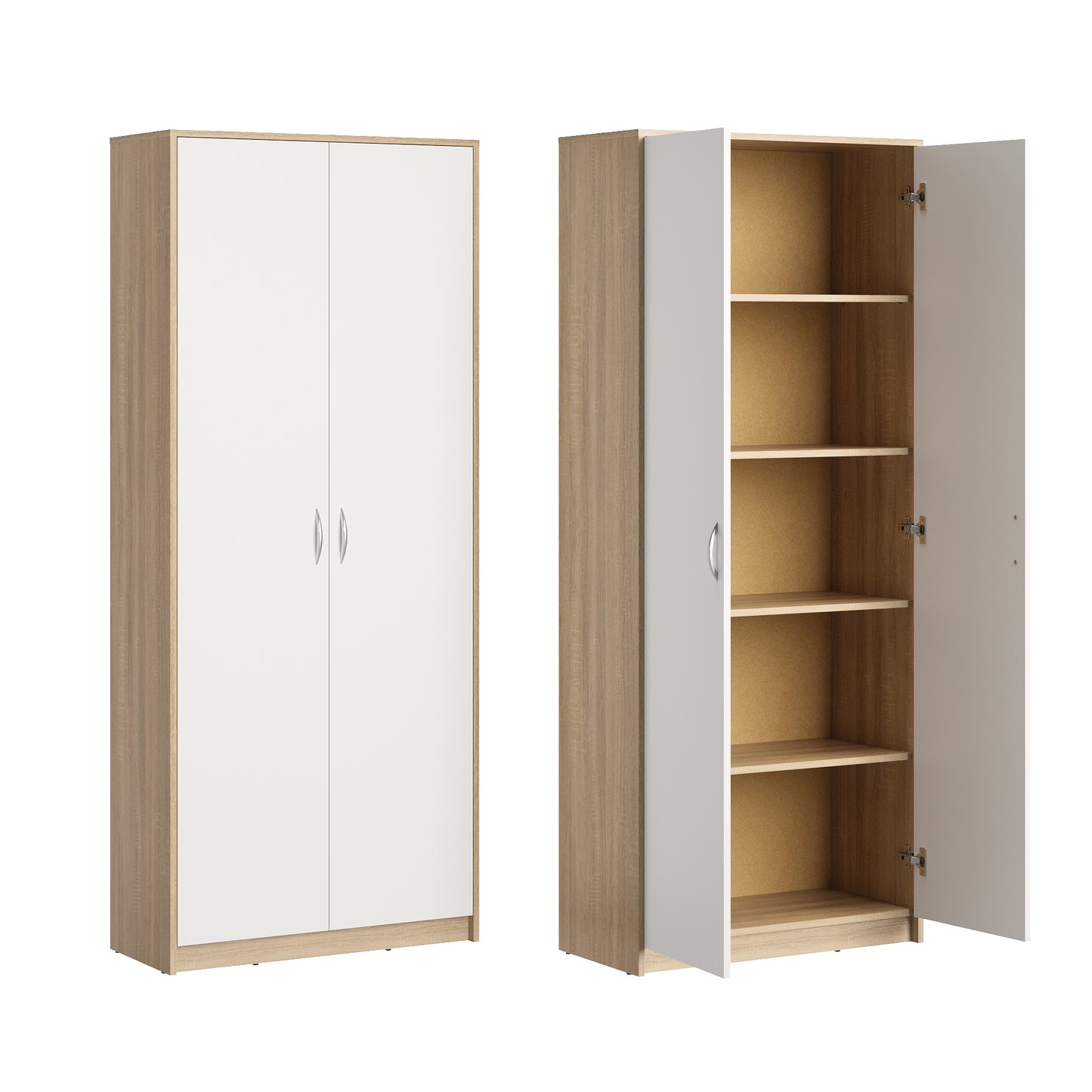 Schrank Mehrzweckschrank Aktenschrank Hochschrank mit 5 Fächern, 2 Türen, 74x35x180 cm, vielseitig einsetzbar für Büro, Flur, Küche, Hauswirtschaftsraum, stabil & pflegeleicht