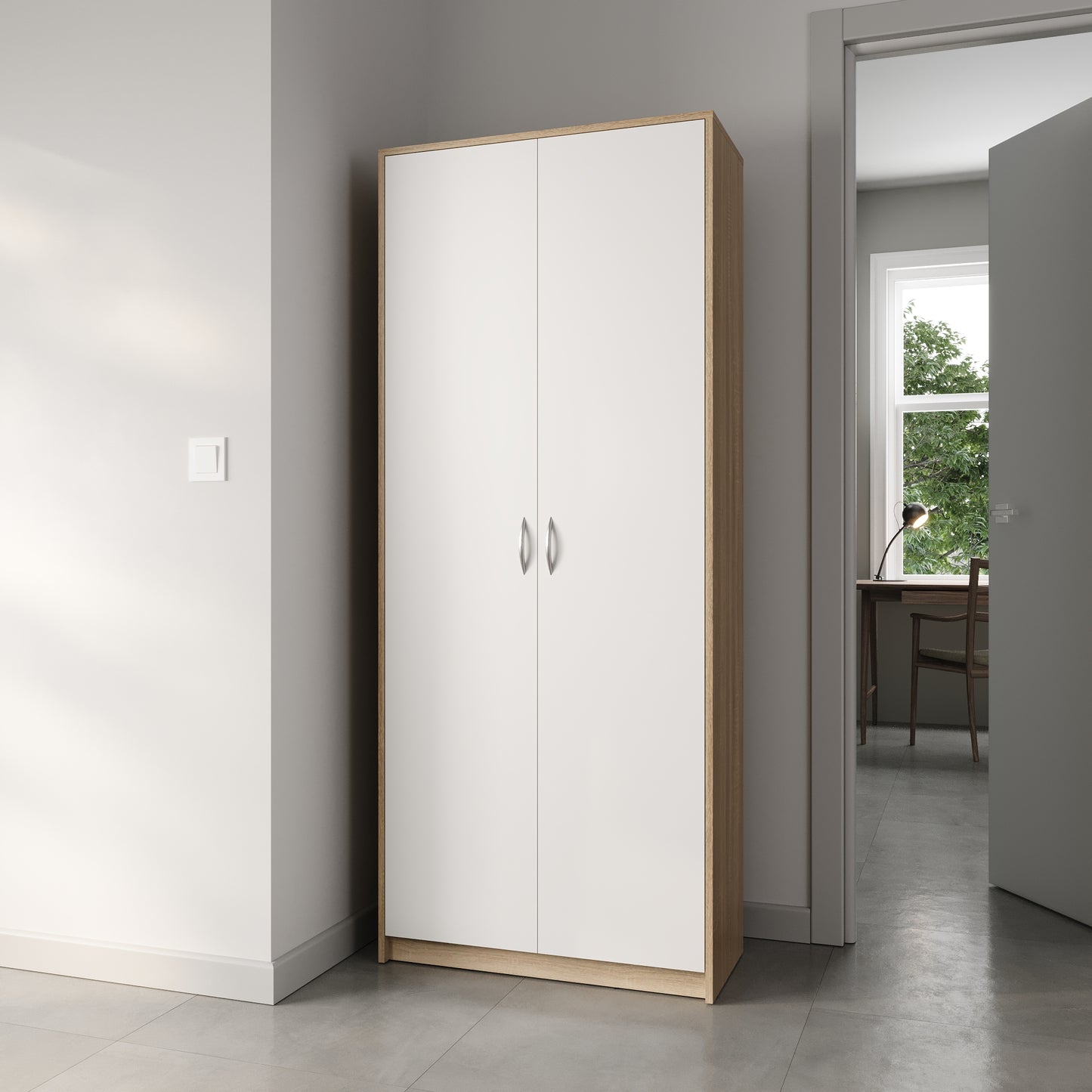 Schrank Mehrzweckschrank Aktenschrank Hochschrank mit 5 Fächern, 2 Türen, 74x35x180 cm, vielseitig einsetzbar für Büro, Flur, Küche, Hauswirtschaftsraum, stabil & pflegeleicht