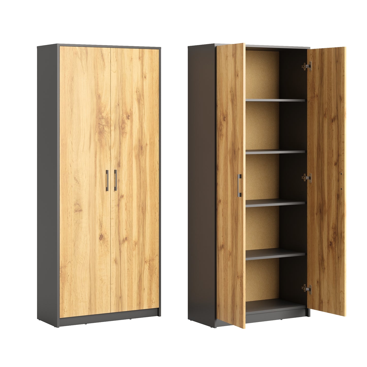 Schrank Mehrzweckschrank Aktenschrank Hochschrank mit 5 Fächern, 2 Türen, 74x35x180 cm, vielseitig einsetzbar für Büro, Flur, Küche, Hauswirtschaftsraum, stabil & pflegeleicht