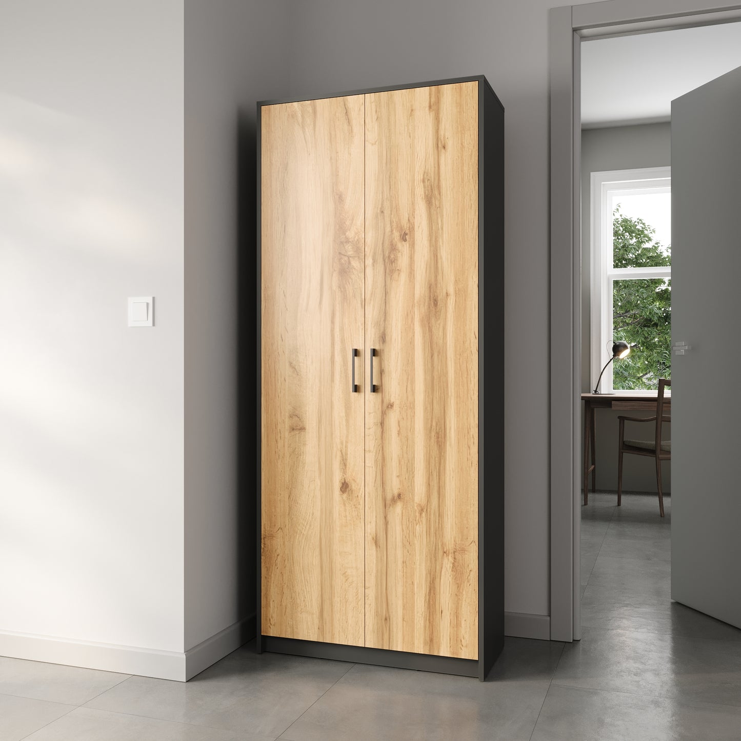 Schrank Mehrzweckschrank Aktenschrank Hochschrank mit 5 Fächern, 2 Türen, 74x35x180 cm, vielseitig einsetzbar für Büro, Flur, Küche, Hauswirtschaftsraum, stabil & pflegeleicht