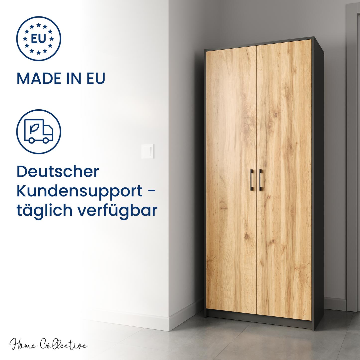 Schrank Mehrzweckschrank Aktenschrank Hochschrank mit 5 Fächern, 2 Türen, 74x35x180 cm, vielseitig einsetzbar für Büro, Flur, Küche, Hauswirtschaftsraum, stabil & pflegeleicht