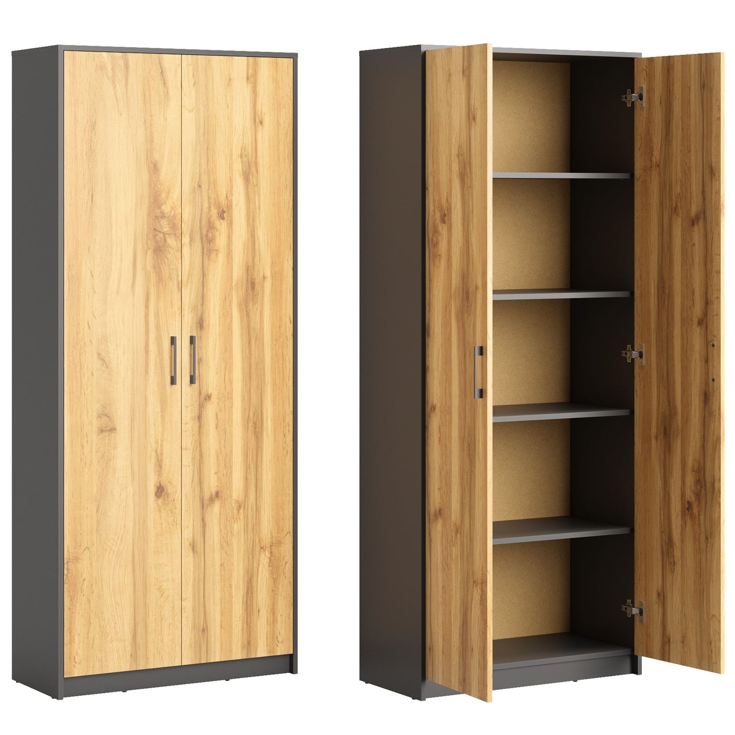 Schrank Mehrzweckschrank Aktenschrank Hochschrank mit 5 Fächern, 2 Türen, 74x35x180 cm, vielseitig einsetzbar für Büro, Flur, Küche, Hauswirtschaftsraum, stabil & pflegeleicht
