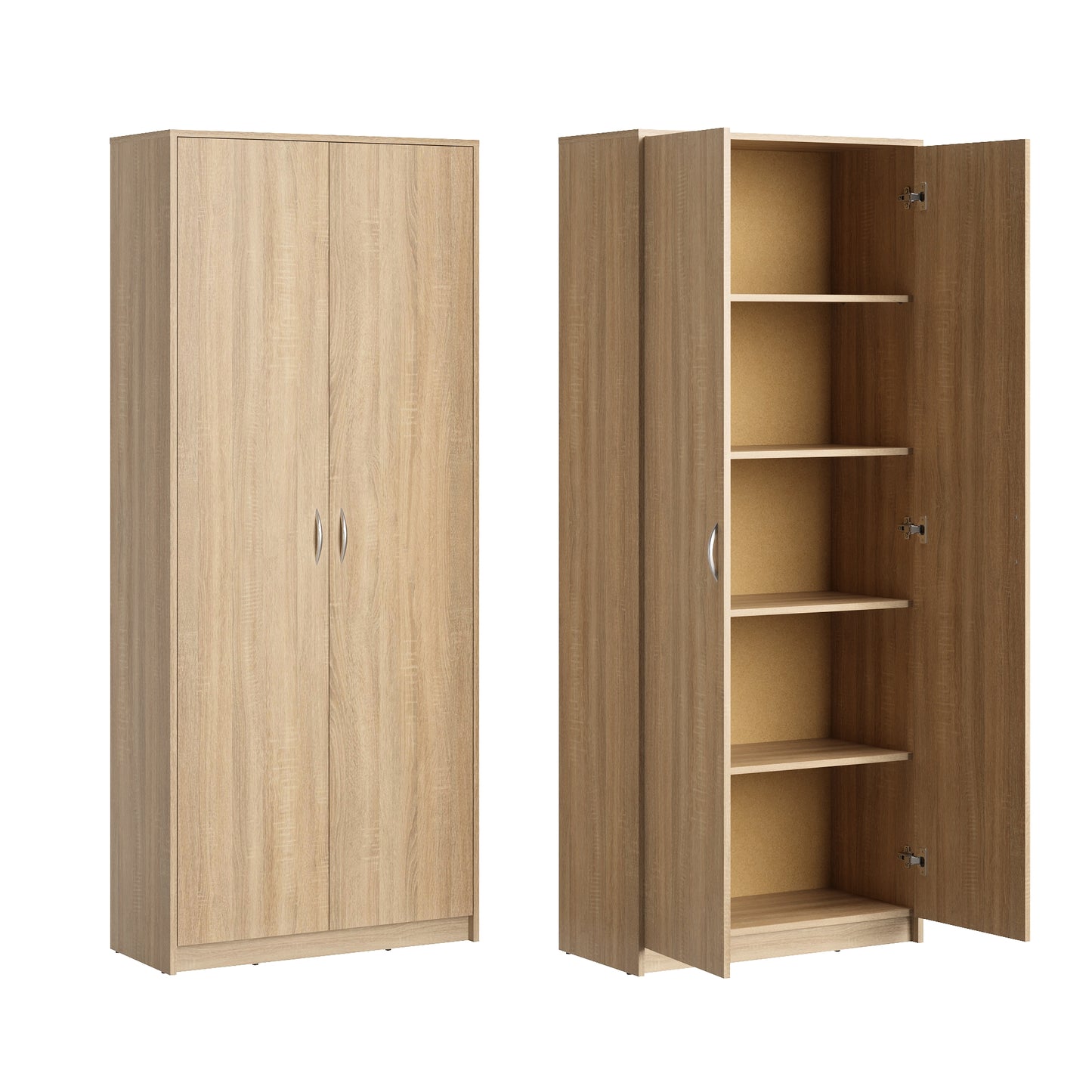 Schrank Mehrzweckschrank Aktenschrank Hochschrank mit 5 Fächern, 2 Türen, 74x35x180 cm, vielseitig einsetzbar für Büro, Flur, Küche, Hauswirtschaftsraum, stabil & pflegeleicht