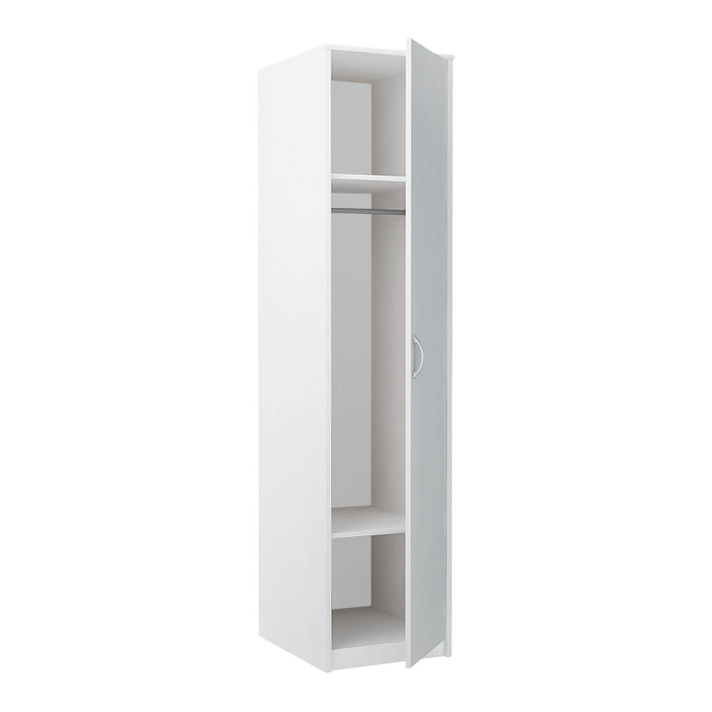 Kleiderschrank mit 1 Tür, 1 Kleiderstange und 2 Einlegeböden, Garderobenschrank 45 cm breit Schrank schmal matte Oberfläche, aus laminierter Platte, ideal für Schlafzimmer, Wohnzimmer, Flur