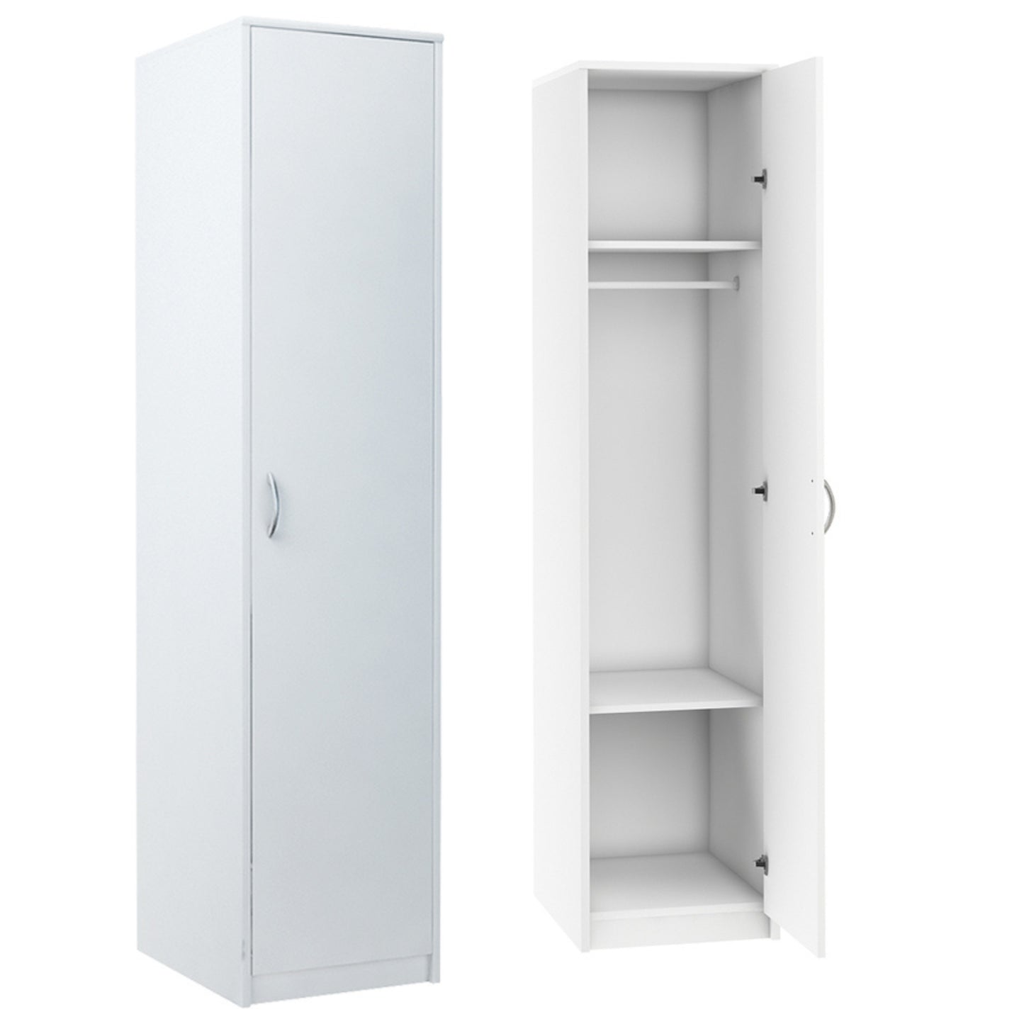 Kleiderschrank mit 1 Tür, 1 Kleiderstange und 2 Einlegeböden, Garderobenschrank 45 cm breit Schrank schmal matte Oberfläche, aus laminierter Platte, ideal für Schlafzimmer, Wohnzimmer, Flur