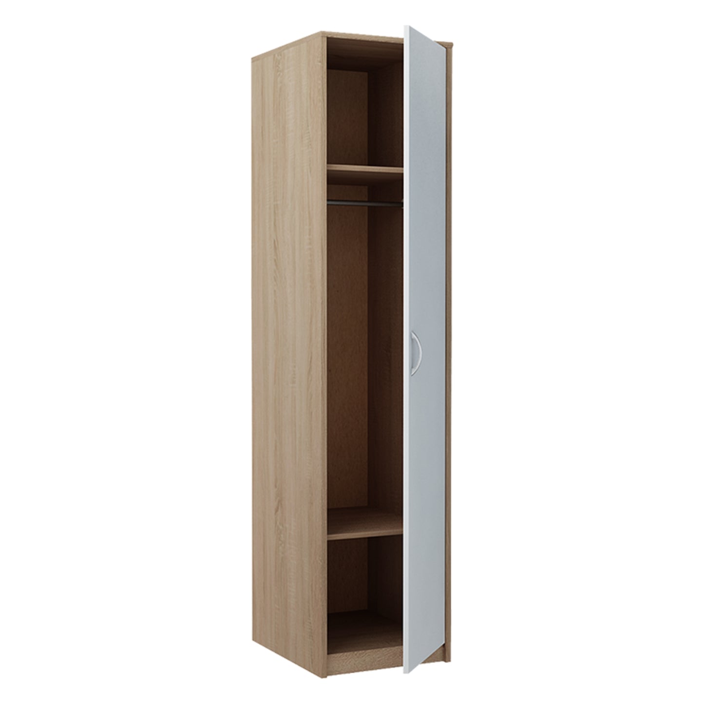 Kleiderschrank mit 1 Tür, 1 Kleiderstange und 2 Einlegeböden, Garderobenschrank 45 cm breit Schrank schmal matte Oberfläche, aus laminierter Platte, ideal für Schlafzimmer, Wohnzimmer, Flur