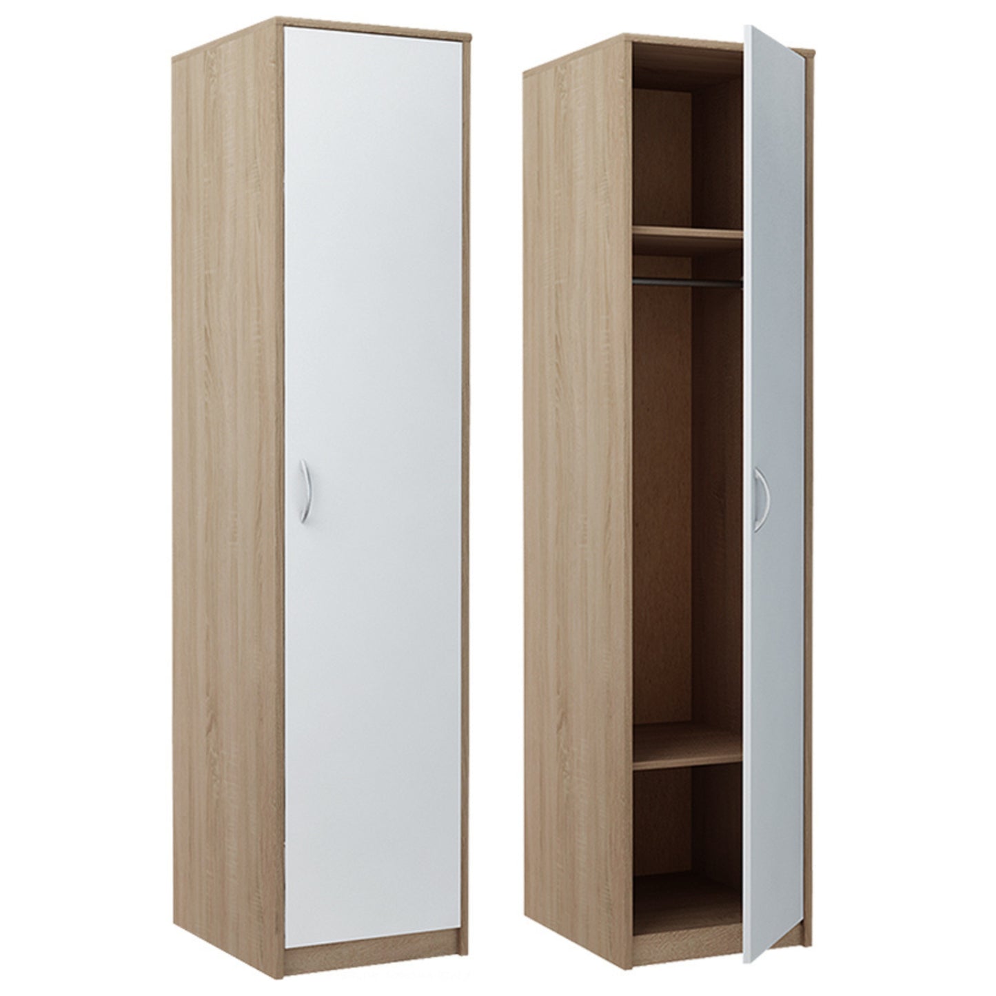 Kleiderschrank mit 1 Tür, 1 Kleiderstange und 2 Einlegeböden, Garderobenschrank 45 cm breit Schrank schmal matte Oberfläche, aus laminierter Platte, ideal für Schlafzimmer, Wohnzimmer, Flur