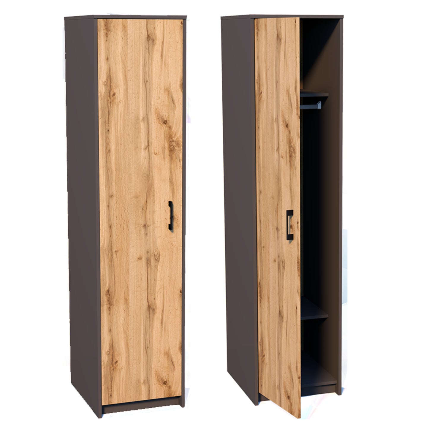 Kleiderschrank mit 1 Tür, 1 Kleiderstange und 2 Einlegeböden, Garderobenschrank 45 cm breit Schrank schmal matte Oberfläche, aus laminierter Platte, ideal für Schlafzimmer, Wohnzimmer, Flur