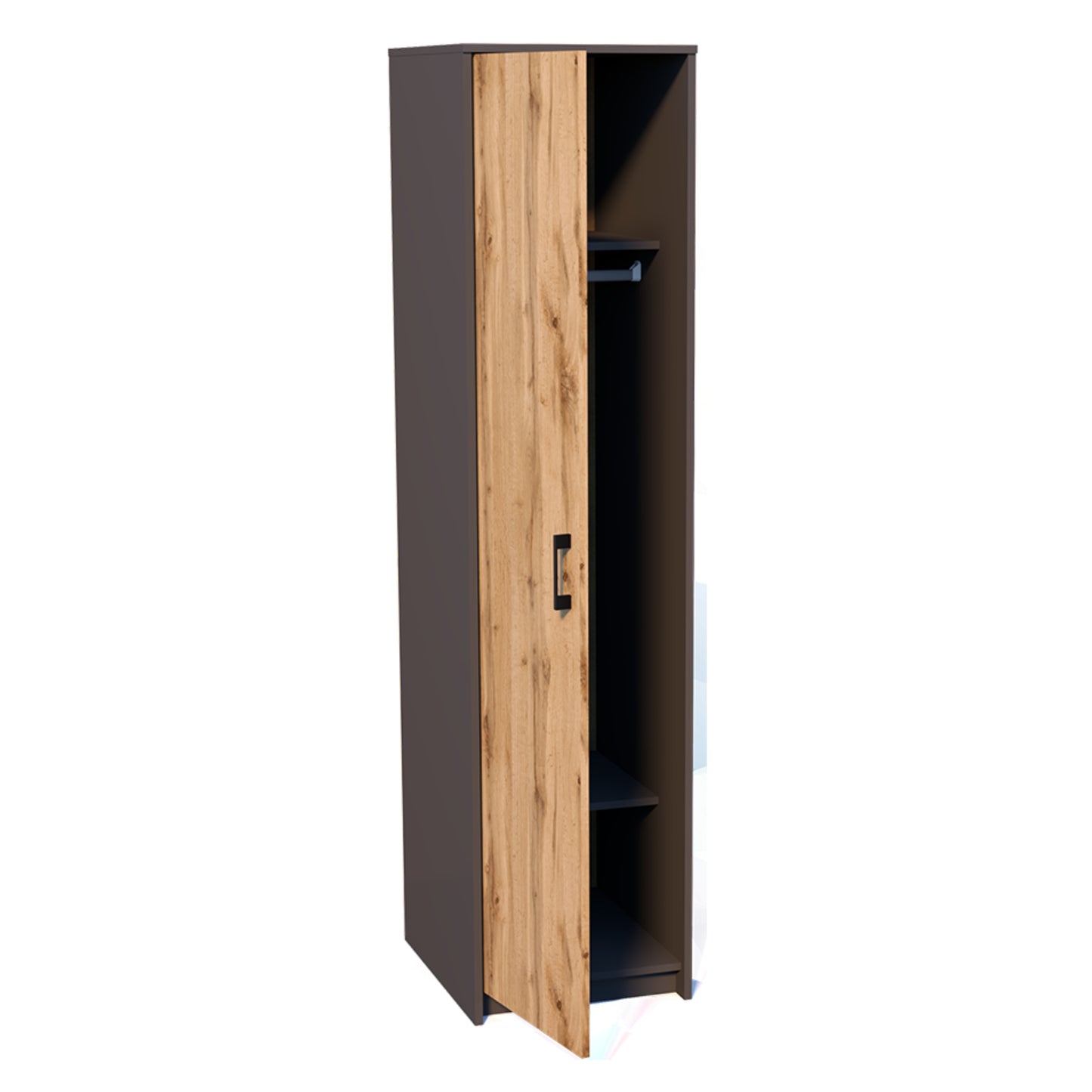 Kleiderschrank mit 1 Tür, 1 Kleiderstange und 2 Einlegeböden, Garderobenschrank 45 cm breit Schrank schmal matte Oberfläche, aus laminierter Platte, ideal für Schlafzimmer, Wohnzimmer, Flur