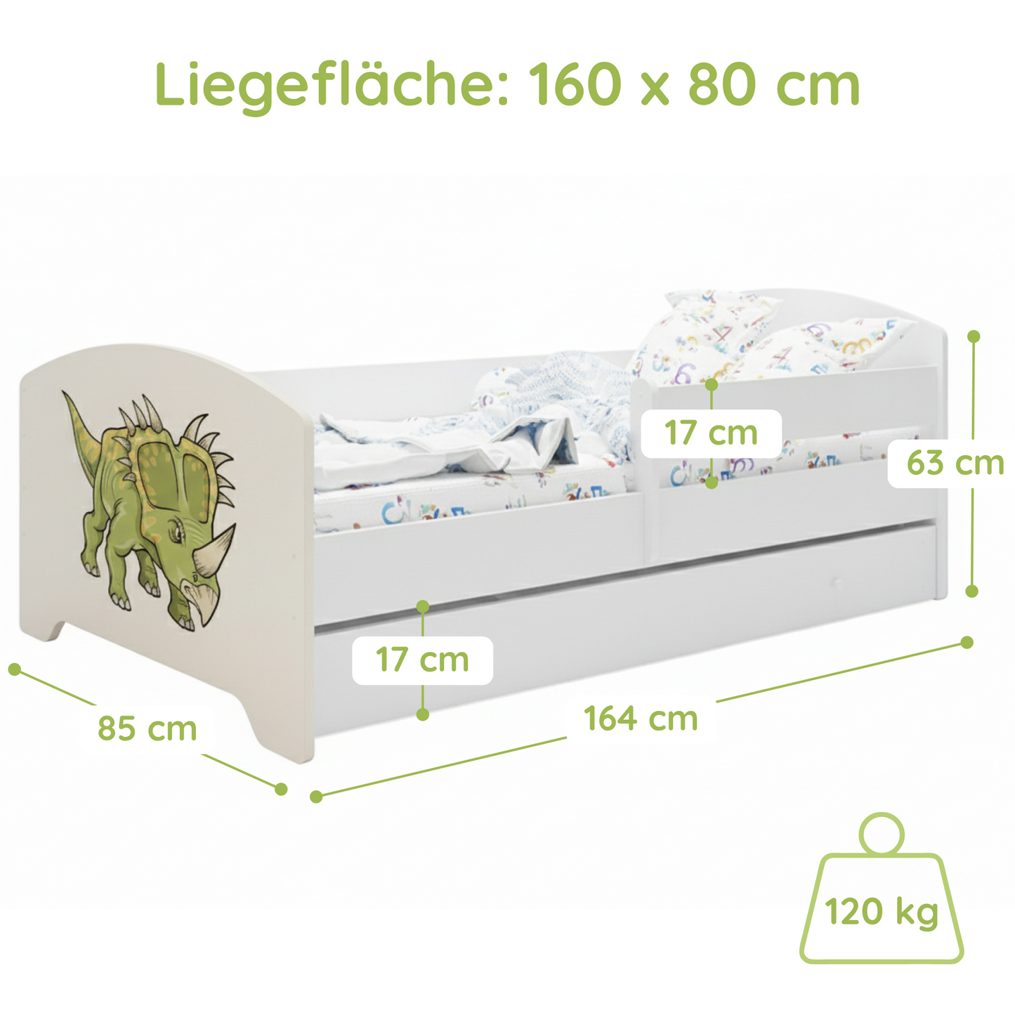 Kids Collective Kinderbett 70x140 / 80x160 Komplett Set inkl. Matratze, Lattenrost, Schublade & Rausfallschutz | Einzelbett für Kinder von 2 – 10 Jahren | weiß mit wählbarem Motiv