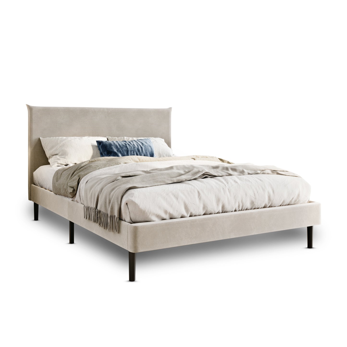 Bett 140x200 cm, Polsterbett mit Lattenrost, Bettgestell 140x200 & 160x200 cm, Doppelbett mit weichem Cord & Samt bezug und gepolstertem Kopfteil, robustes Gestell, hoher Liegekomfort
