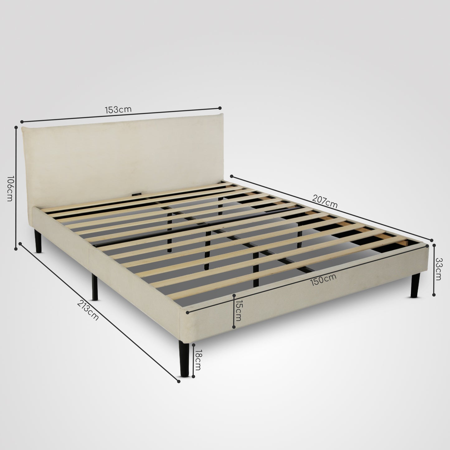 Bett 140x200 cm, Polsterbett mit Lattenrost, Bettgestell 140x200 & 160x200 cm, Doppelbett mit weichem Cord & Samt bezug und gepolstertem Kopfteil, robustes Gestell, hoher Liegekomfort