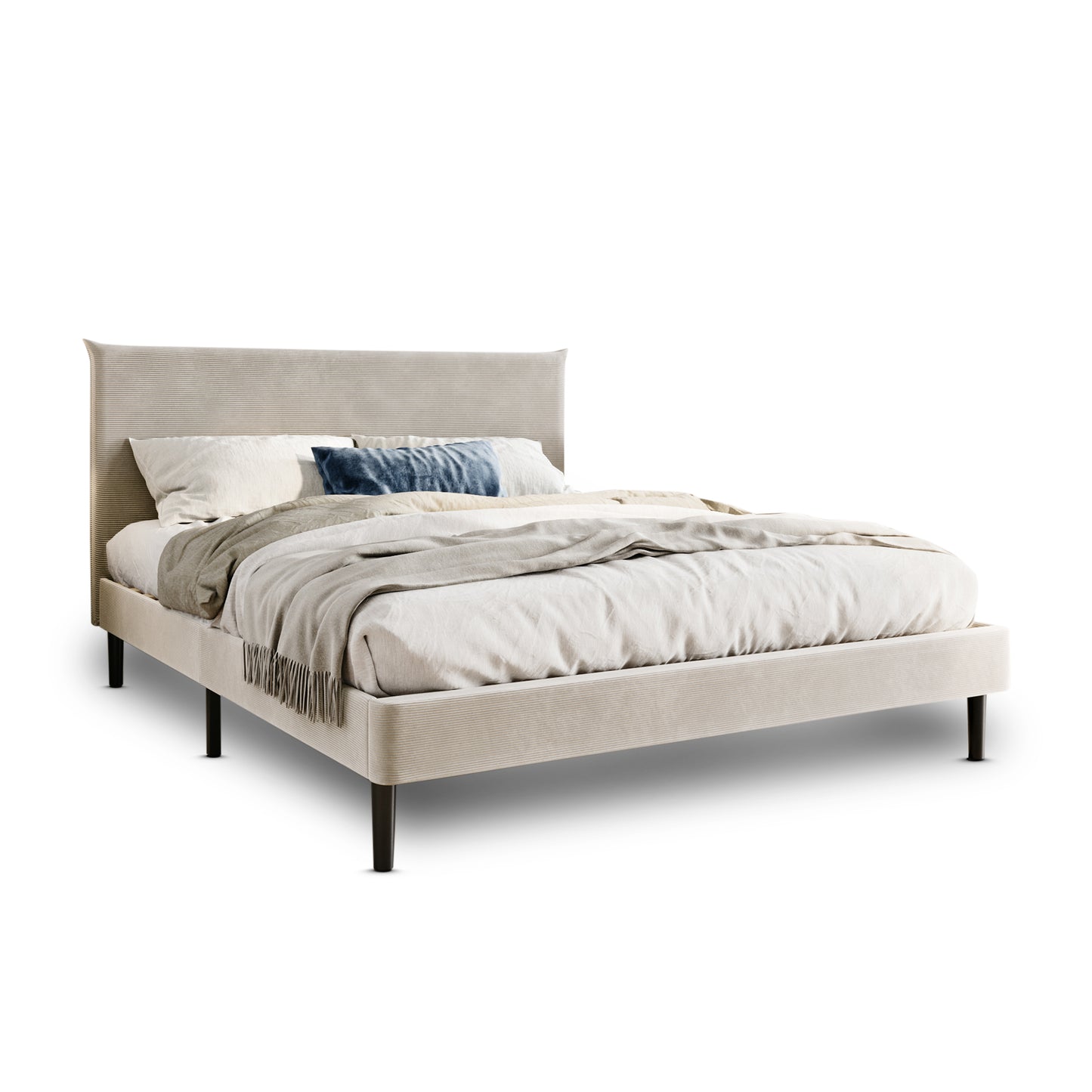 Bett 140x200 cm, Polsterbett mit Lattenrost, Bettgestell 140x200 & 160x200 cm, Doppelbett mit weichem Cord & Samt bezug und gepolstertem Kopfteil, robustes Gestell, hoher Liegekomfort