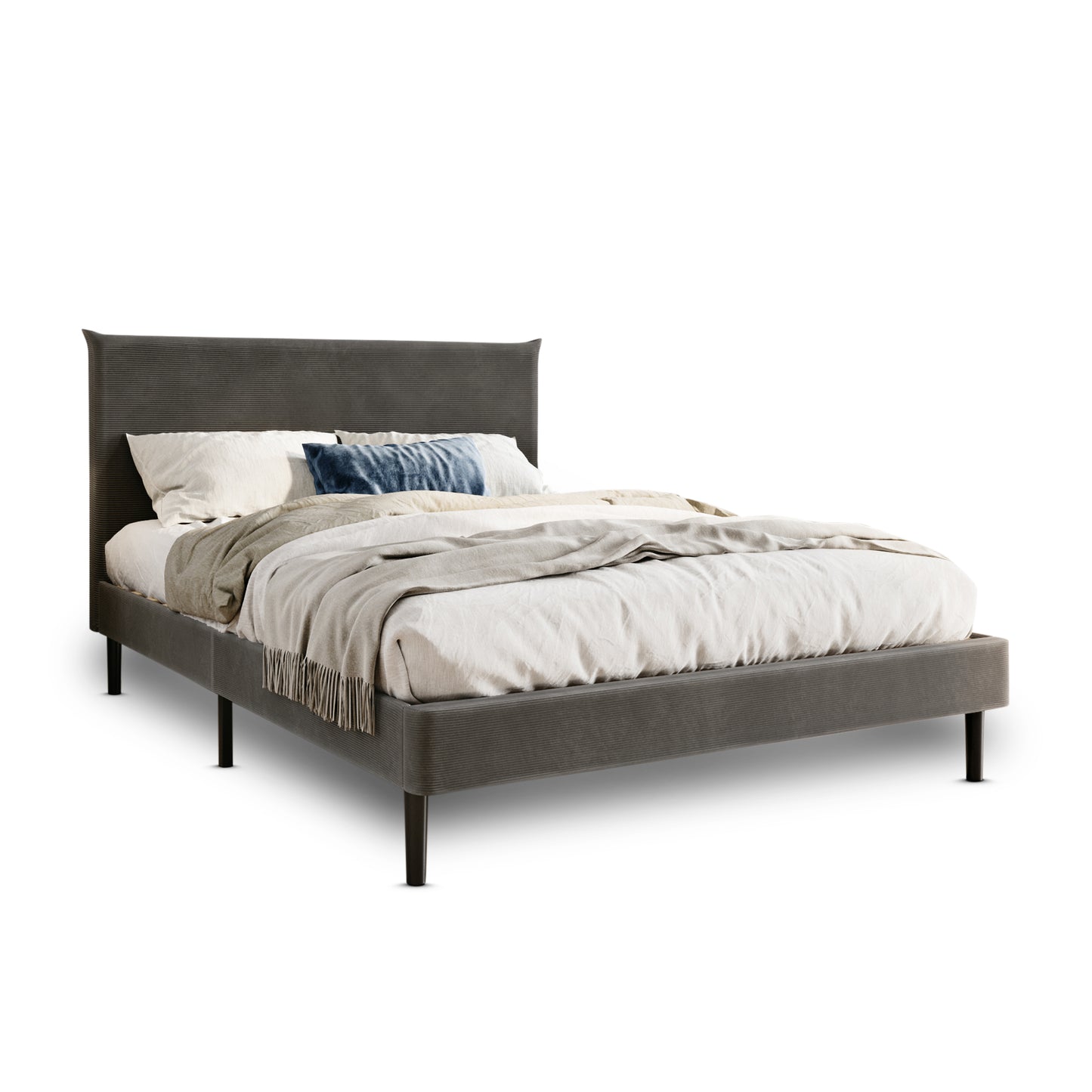 Bett 140x200 cm, Polsterbett mit Lattenrost, Bettgestell 140x200 & 160x200 cm, Doppelbett mit weichem Cord & Samt bezug und gepolstertem Kopfteil, robustes Gestell, hoher Liegekomfort