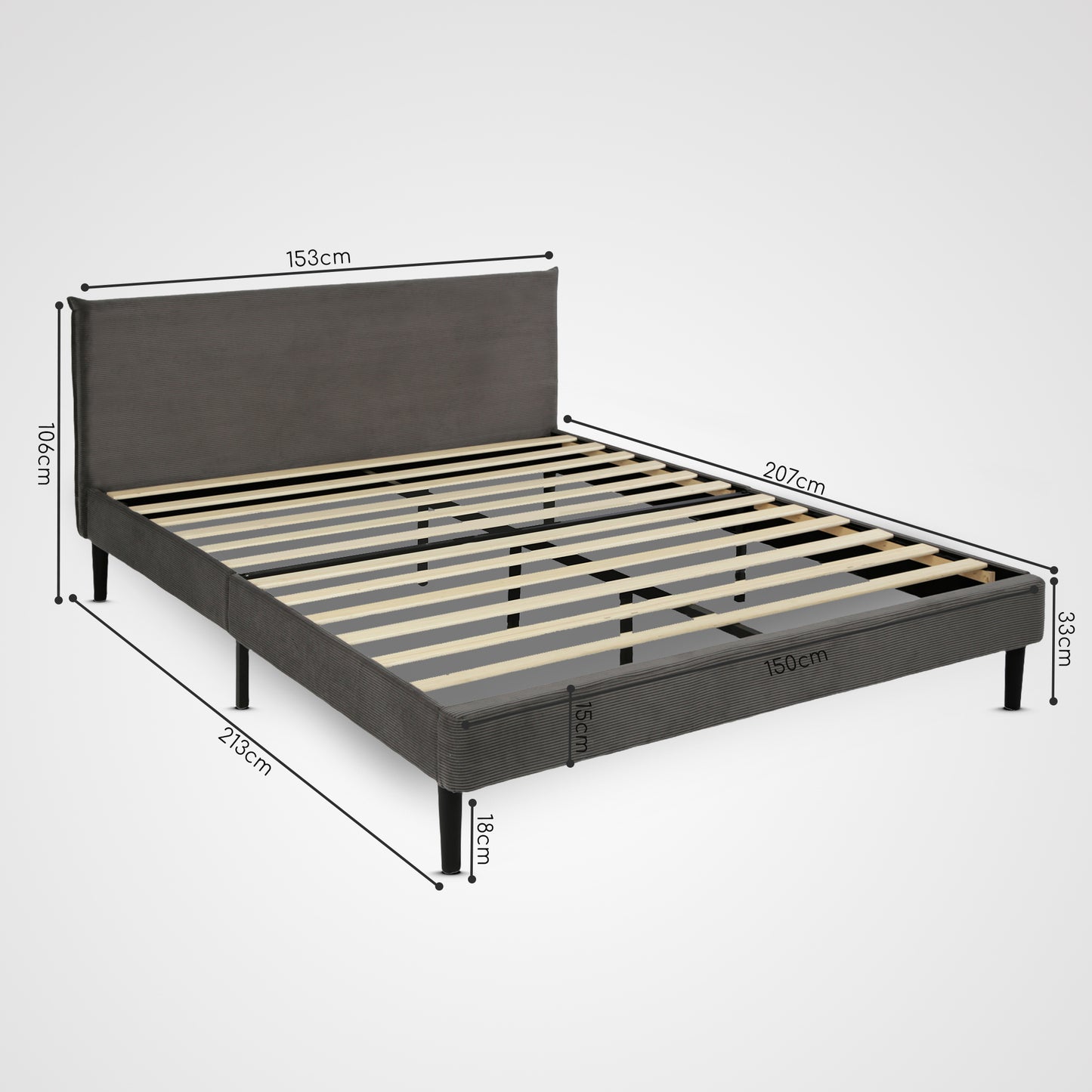 Bett 140x200 cm, Polsterbett mit Lattenrost, Bettgestell 140x200 & 160x200 cm, Doppelbett mit weichem Cord & Samt bezug und gepolstertem Kopfteil, robustes Gestell, hoher Liegekomfort