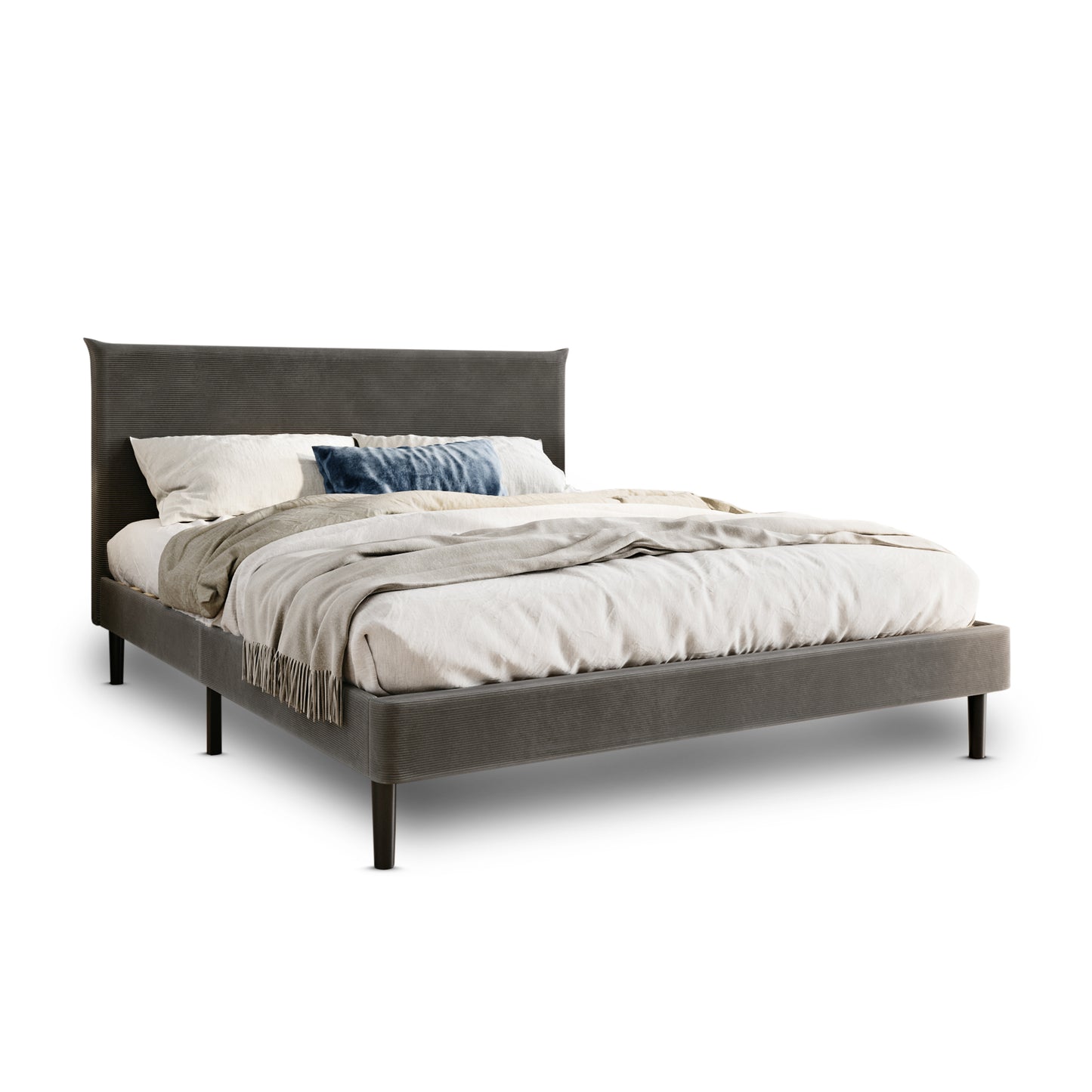 Bett 140x200 cm, Polsterbett mit Lattenrost, Bettgestell 140x200 & 160x200 cm, Doppelbett mit weichem Cord & Samt bezug und gepolstertem Kopfteil, robustes Gestell, hoher Liegekomfort