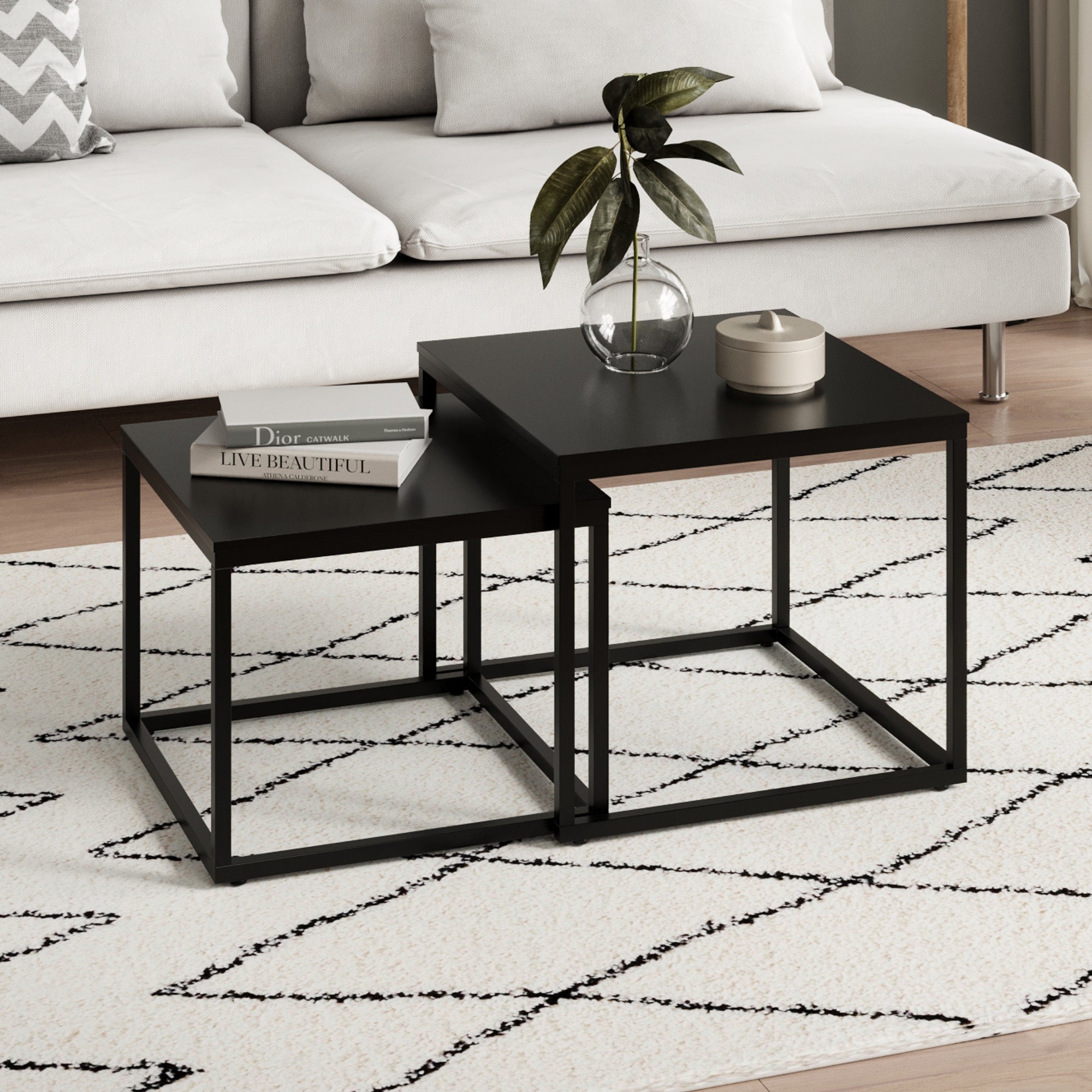 Couchtisch Klein 2er Set aus Holz, Wohnzimmertisch Modern, Beistelltis