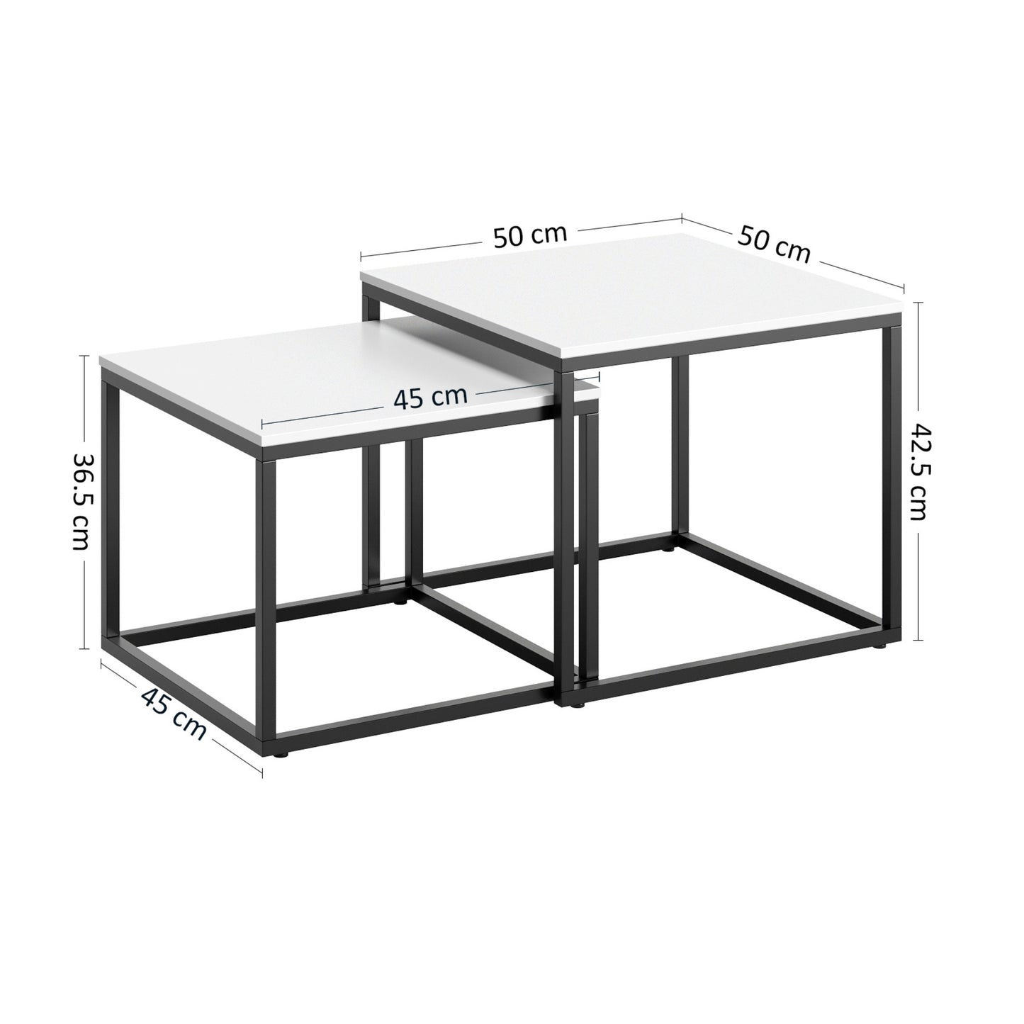Couchtisch Klein 2er Set aus Holz, Wohnzimmertisch Modern, Beistelltisch Set 2 in 1 mit Metallgestell für Wohnzimmer Büro Beistelltisch Loft Design TWIN, kratzfeste Oberfläche