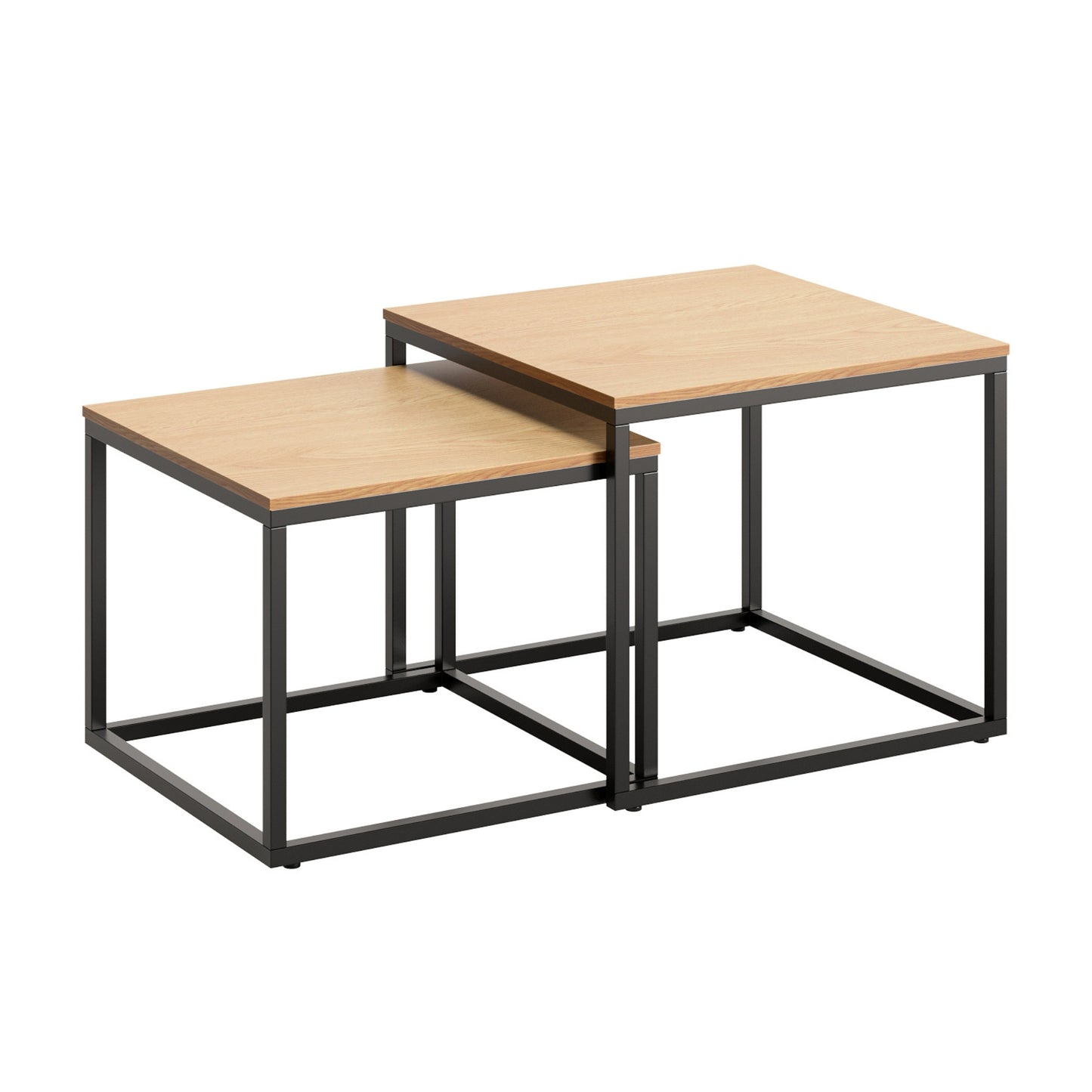 Couchtisch Klein 2er Set aus Holz, Wohnzimmertisch Modern, Beistelltisch Set 2 in 1 mit Metallgestell für Wohnzimmer Büro Beistelltisch Loft Design TWIN, kratzfeste Oberfläche