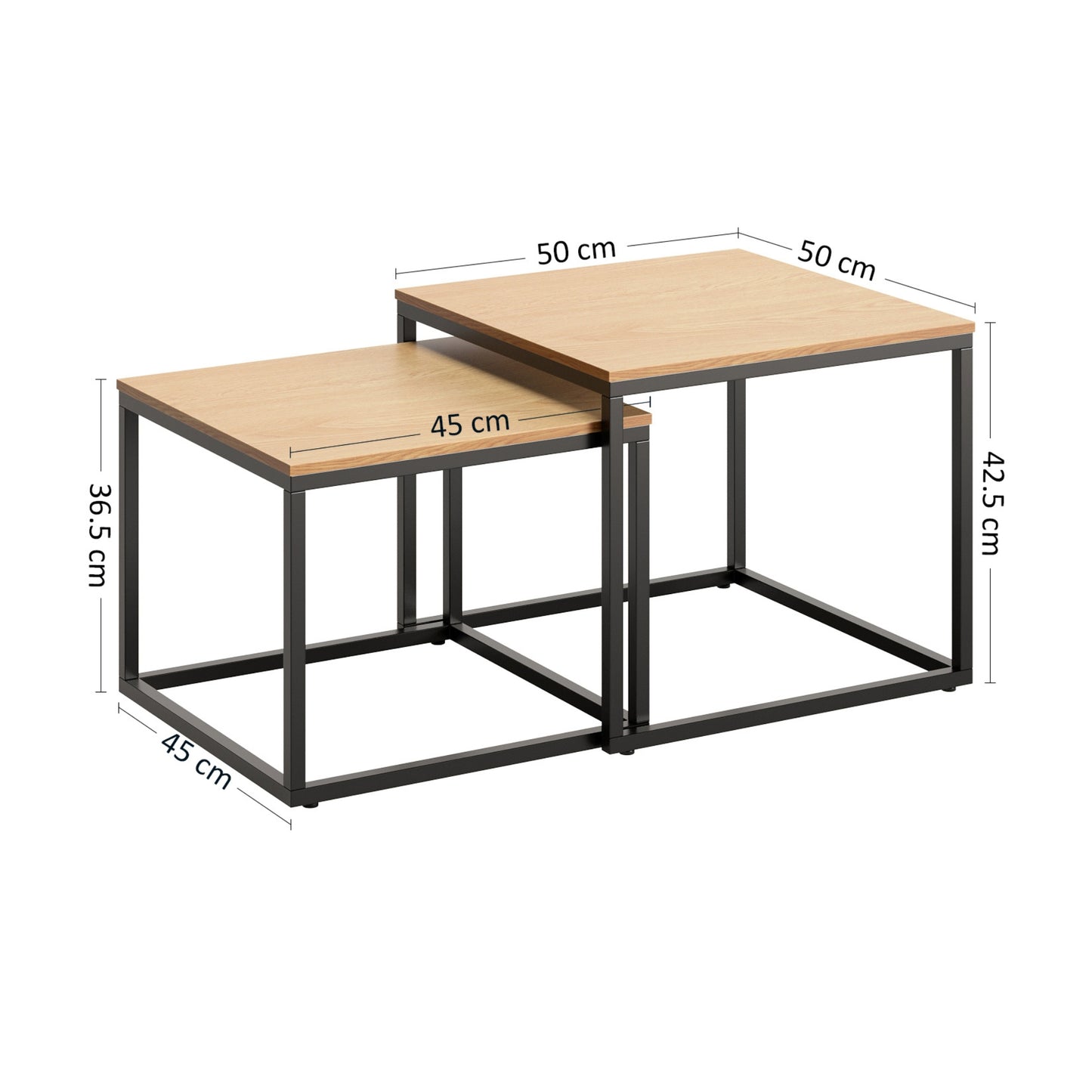 Couchtisch Klein 2er Set aus Holz, Wohnzimmertisch Modern, Beistelltisch Set 2 in 1 mit Metallgestell für Wohnzimmer Büro Beistelltisch Loft Design TWIN, kratzfeste Oberfläche