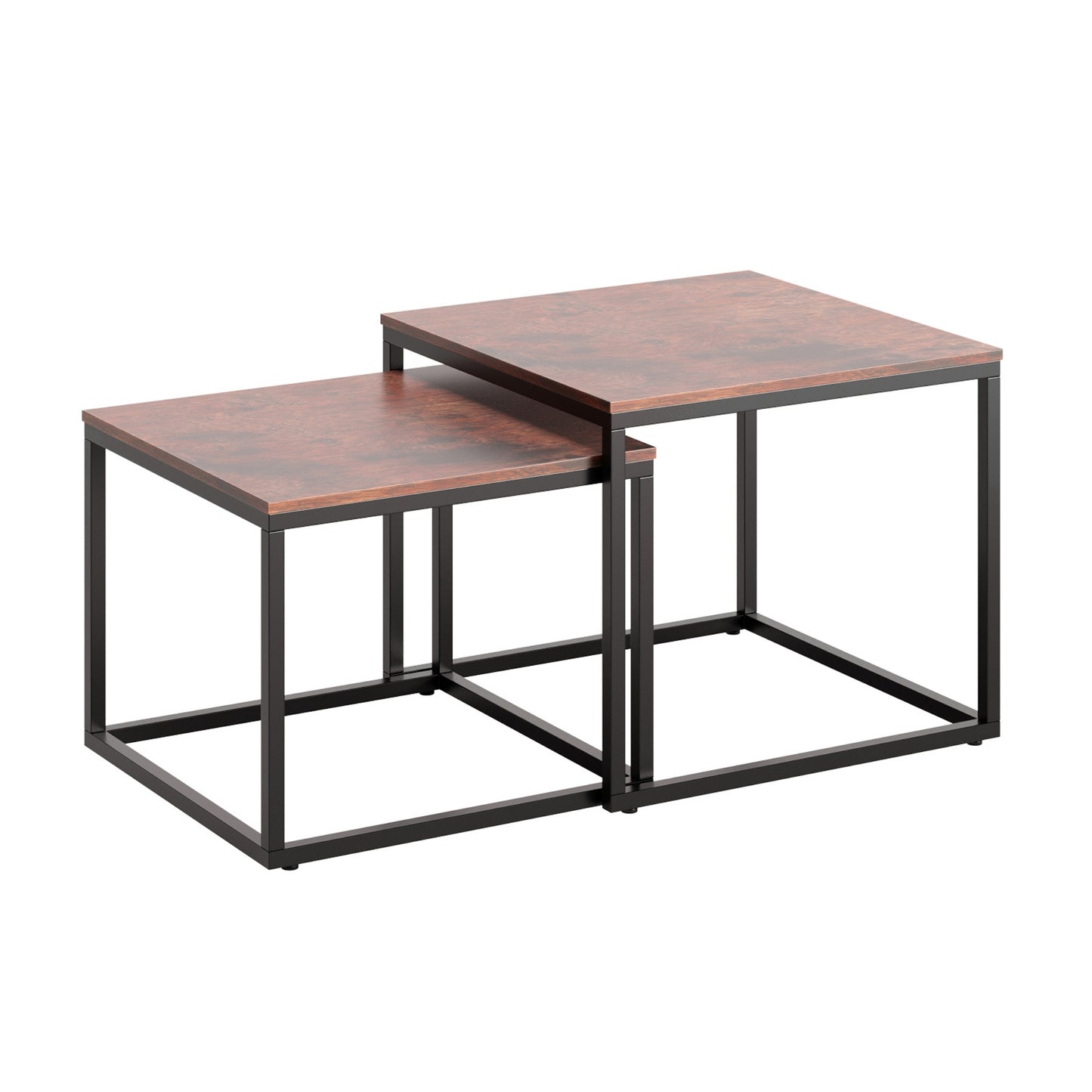 Couchtisch Klein 2er Set aus Holz, Wohnzimmertisch Modern, Beistelltisch Set 2 in 1 mit Metallgestell für Wohnzimmer Büro Beistelltisch Loft Design TWIN, kratzfeste Oberfläche