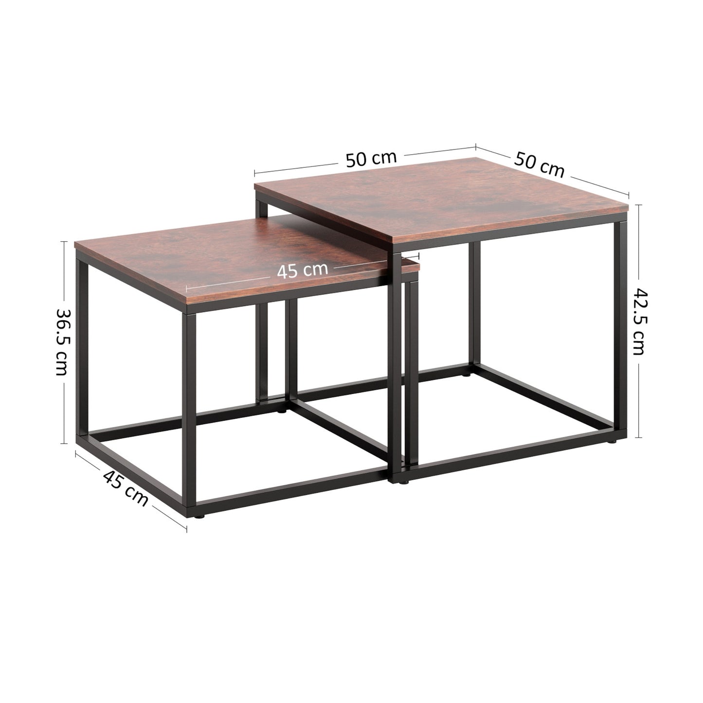 Couchtisch Klein 2er Set aus Holz, Wohnzimmertisch Modern, Beistelltisch Set 2 in 1 mit Metallgestell für Wohnzimmer Büro Beistelltisch Loft Design TWIN, kratzfeste Oberfläche