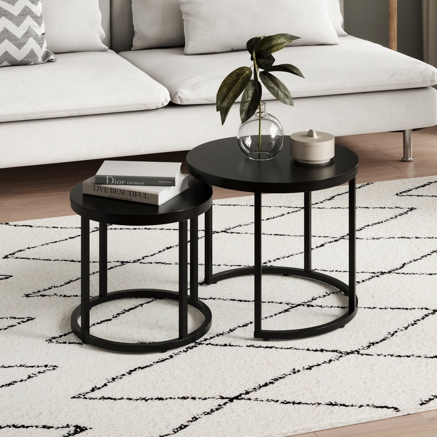 Couchtisch Klein 2er Set aus Holz, Wohnzimmertisch Modern, Beistelltisch Set 2 in 1 mit Metallgestell für Wohnzimmer Büro Beistelltisch Loft Design TWIN, kratzfeste Oberfläche