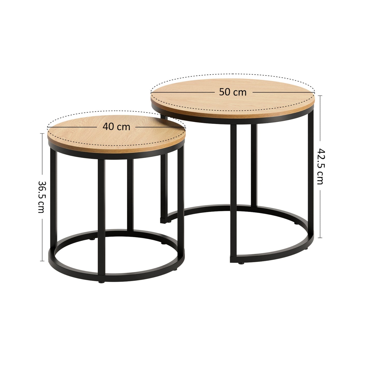 Couchtisch Klein 2er Set aus Holz, Wohnzimmertisch Modern, Beistelltisch Set 2 in 1 mit Metallgestell für Wohnzimmer Büro Beistelltisch Loft Design TWIN, kratzfeste Oberfläche