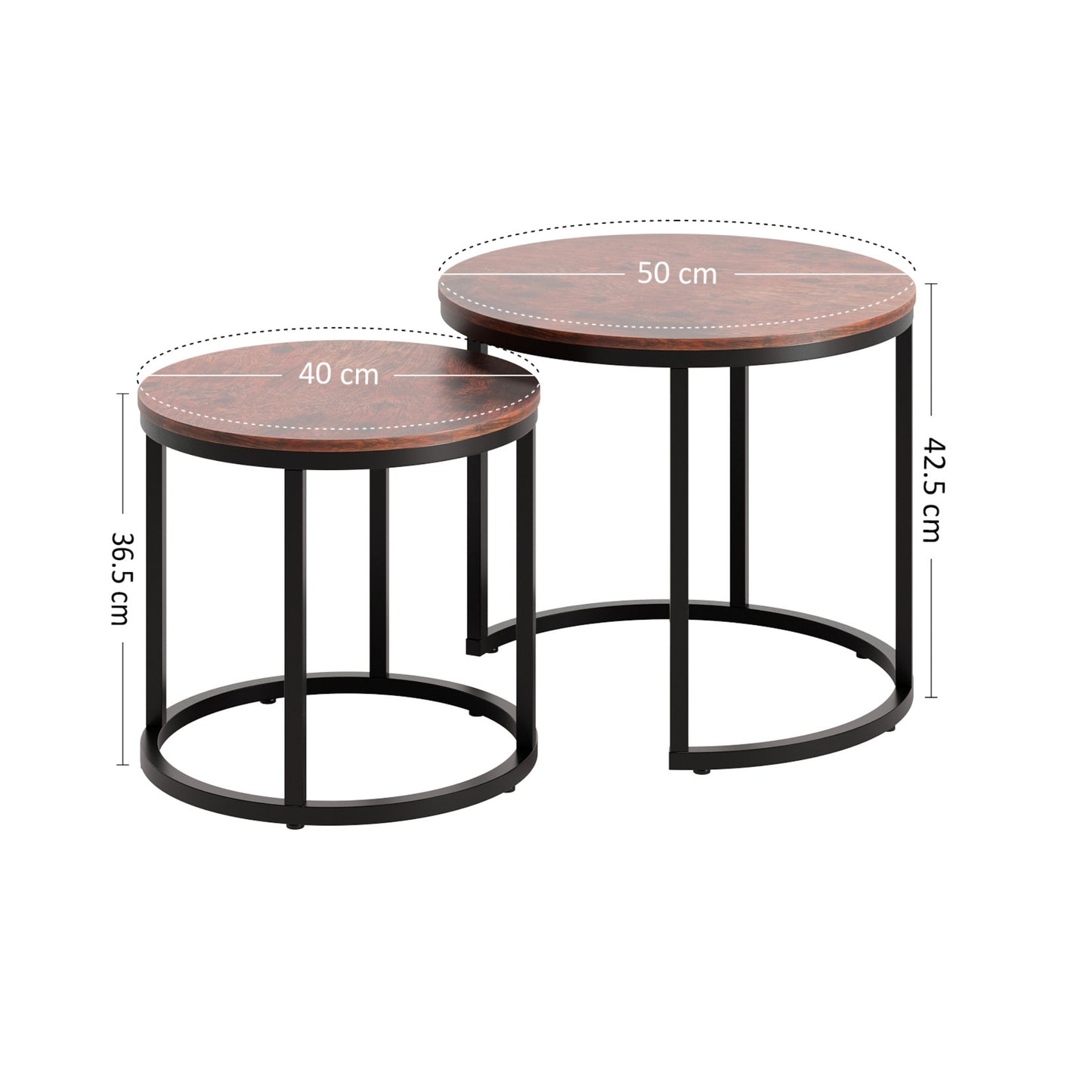Couchtisch Klein 2er Set aus Holz, Wohnzimmertisch Modern, Beistelltisch Set 2 in 1 mit Metallgestell für Wohnzimmer Büro Beistelltisch Loft Design TWIN, kratzfeste Oberfläche