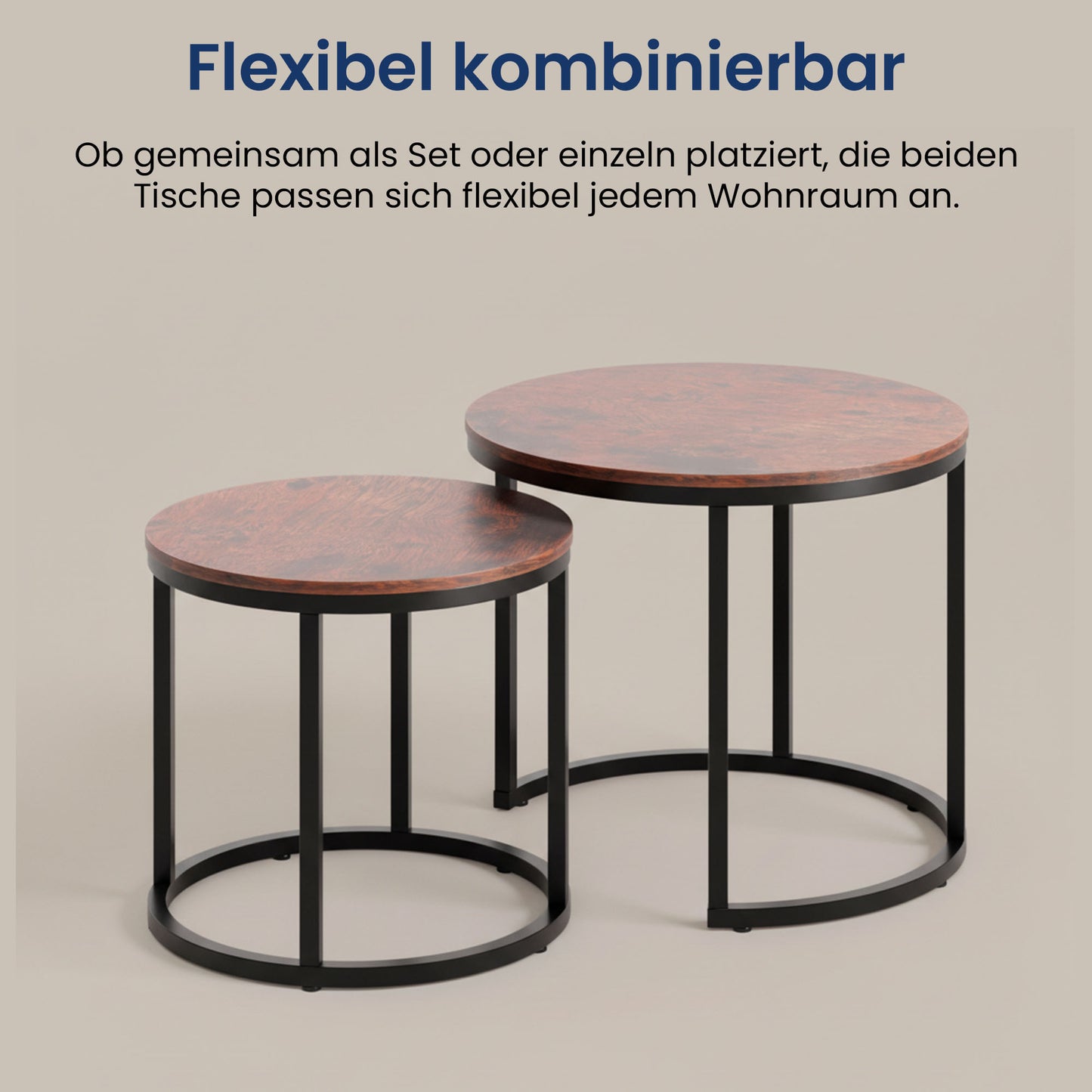 Couchtisch Klein 2er Set aus Holz, Wohnzimmertisch Modern, Beistelltisch Set 2 in 1 mit Metallgestell für Wohnzimmer Büro Beistelltisch Loft Design TWIN, kratzfeste Oberfläche