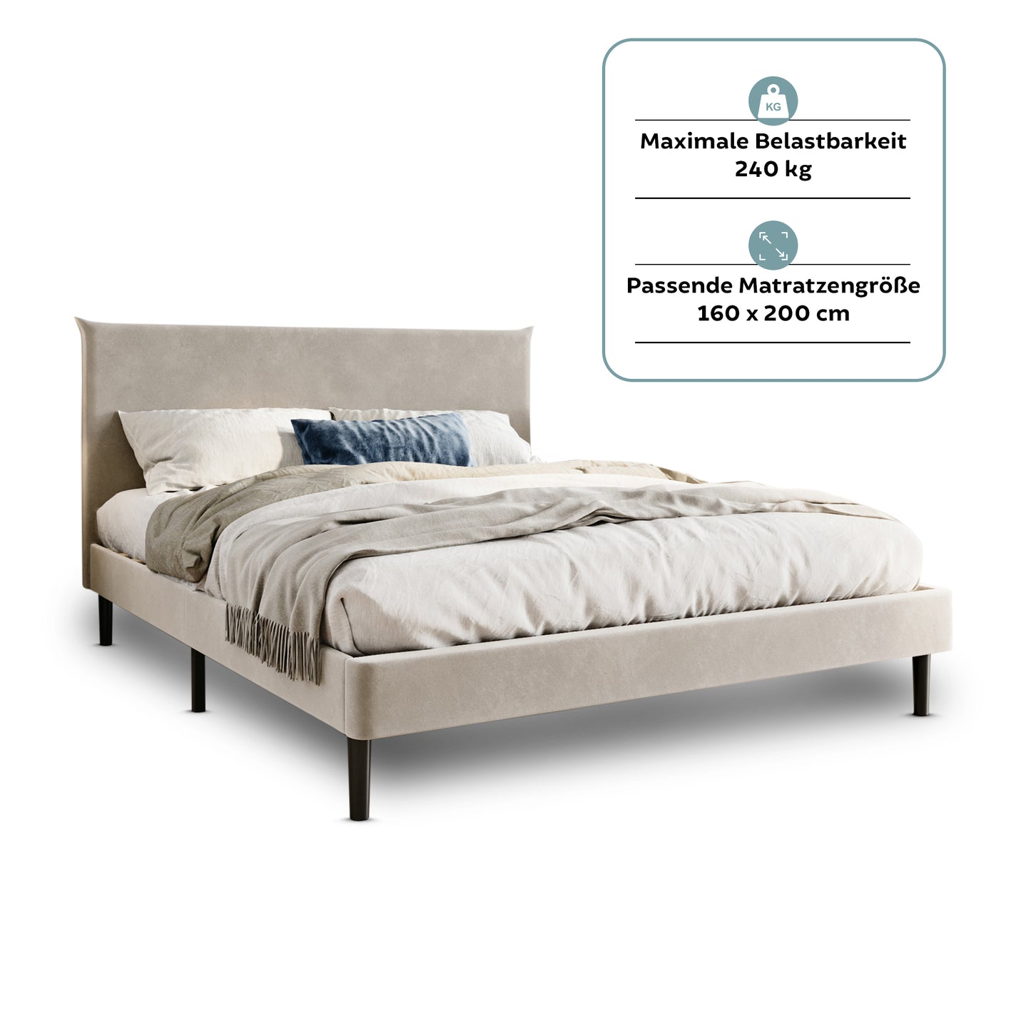 Bett 140x200 cm, Polsterbett mit Lattenrost, Bettgestell 140x200 & 160x200 cm, Doppelbett mit weichem Cord & Samt bezug und gepolstertem Kopfteil, robustes Gestell, hoher Liegekomfort