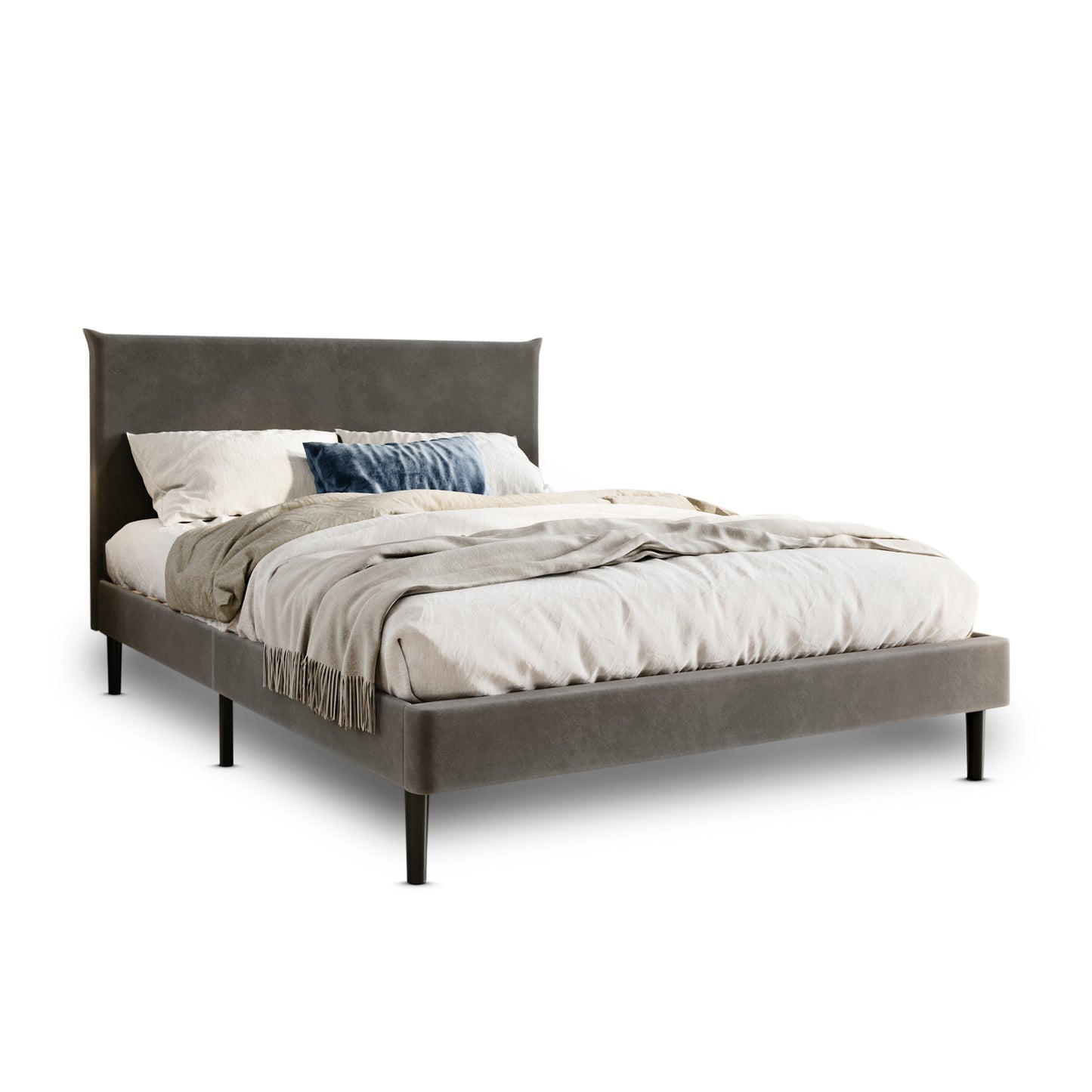 Bett 140x200 cm, Polsterbett mit Lattenrost, Bettgestell 140x200 & 160x200 cm, Doppelbett mit weichem Cord & Samt bezug und gepolstertem Kopfteil, robustes Gestell, hoher Liegekomfort