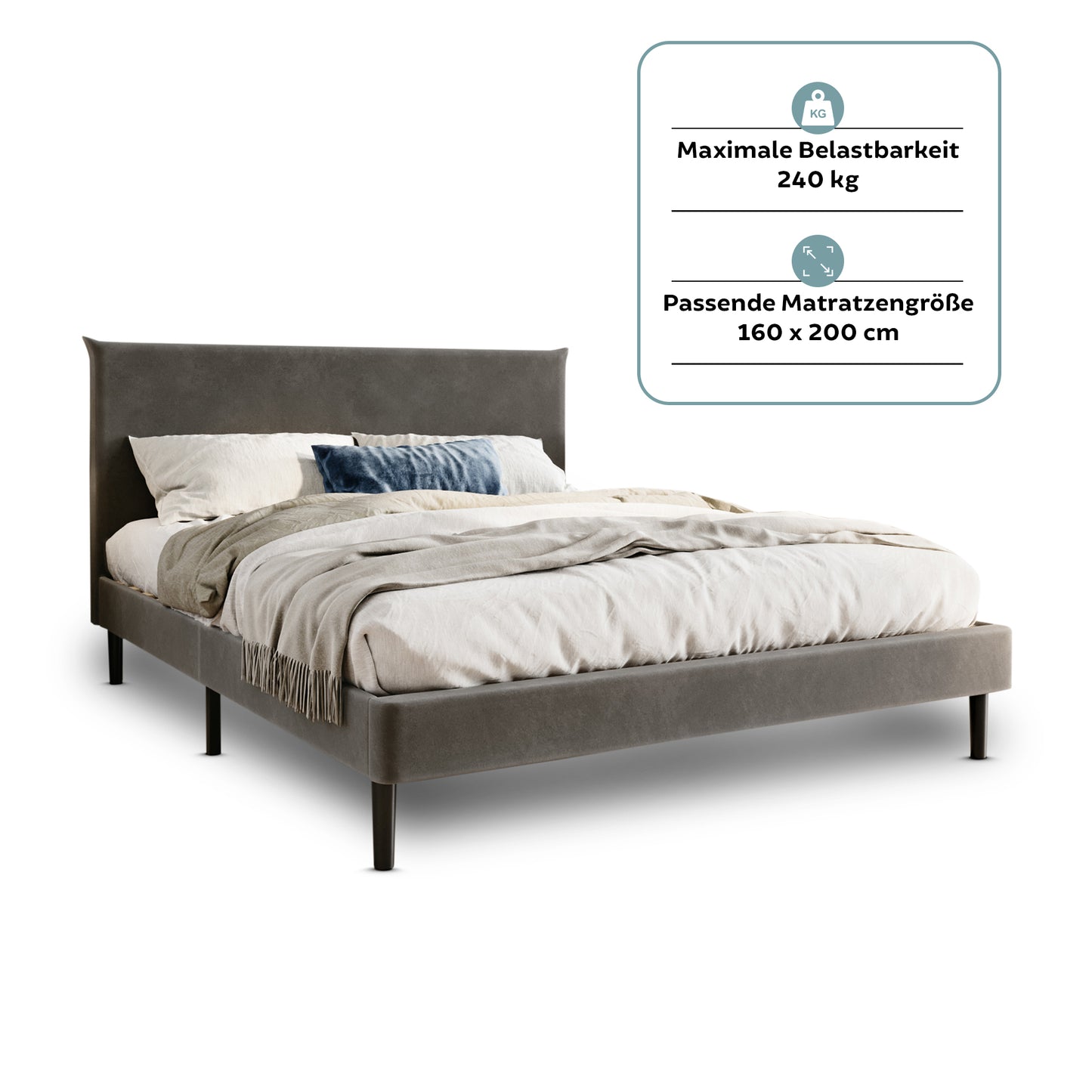 Bett 140x200 cm, Polsterbett mit Lattenrost, Bettgestell 140x200 & 160x200 cm, Doppelbett mit weichem Cord & Samt bezug und gepolstertem Kopfteil, robustes Gestell, hoher Liegekomfort
