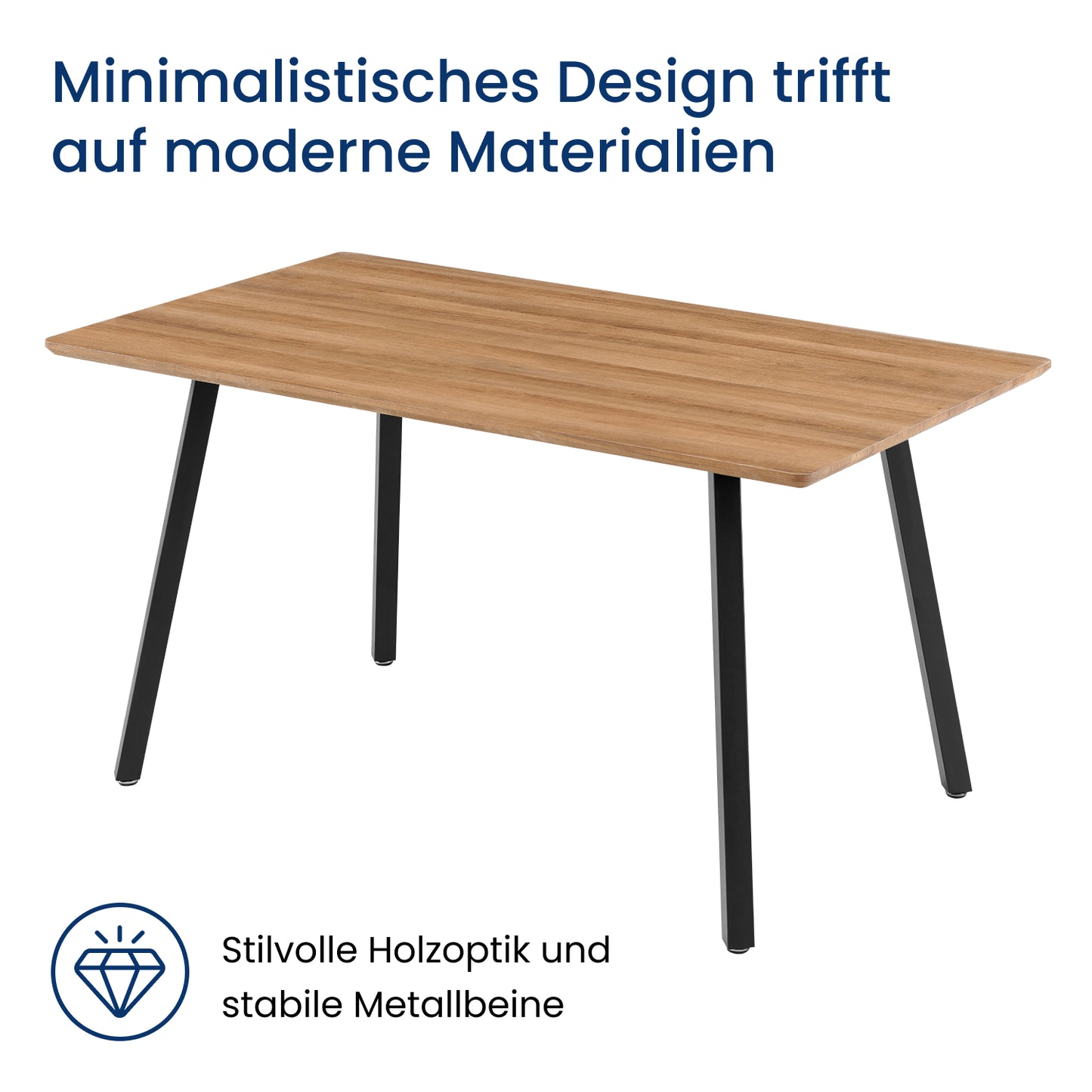 Esstisch Tisch Küchentisch Esszimmertisch | Moderner Esstisch Holz mit schwarzen Metallbeinen & strapazierfähiger Oberfläche, für 4–6 Personen | 140x80x74 cm (LxBxH) | Eiche Dunkel & Eiche Hell