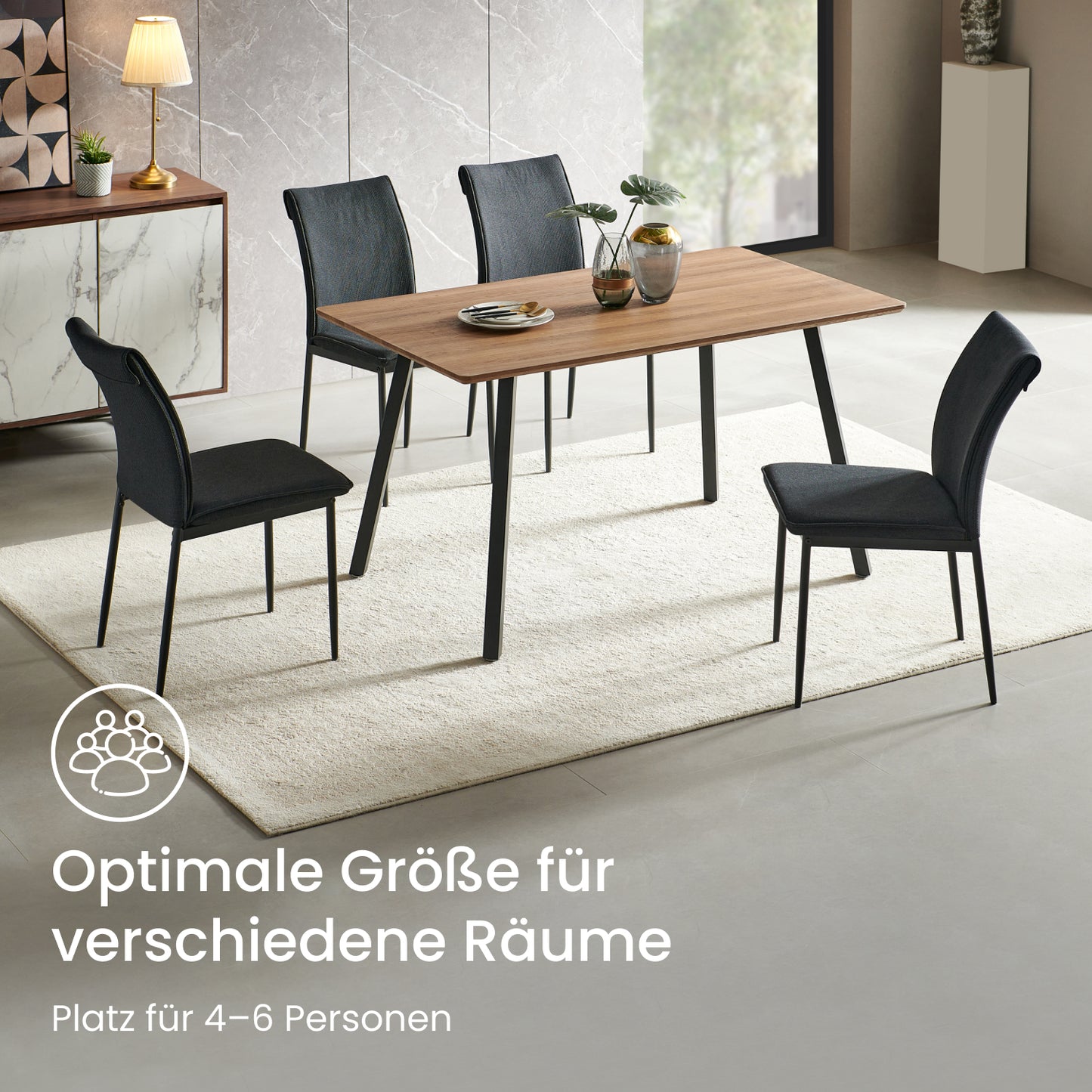 Esstisch Tisch Küchentisch Esszimmertisch | Moderner Esstisch Holz mit schwarzen Metallbeinen & strapazierfähiger Oberfläche, für 4–6 Personen | 140x80x74 cm (LxBxH) | Eiche Dunkel & Eiche Hell