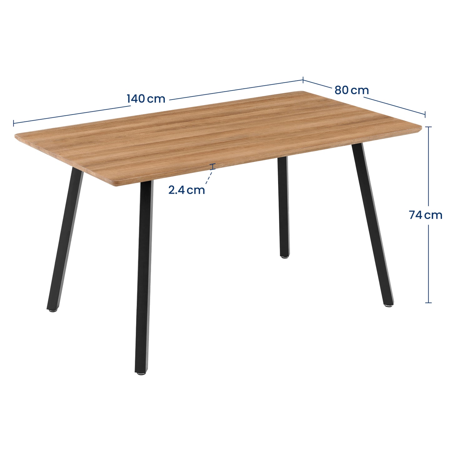 Esstisch Tisch Küchentisch Esszimmertisch | Moderner Esstisch Holz mit schwarzen Metallbeinen & strapazierfähiger Oberfläche, für 4–6 Personen | 140x80x74 cm (LxBxH) | Eiche Dunkel & Eiche Hell