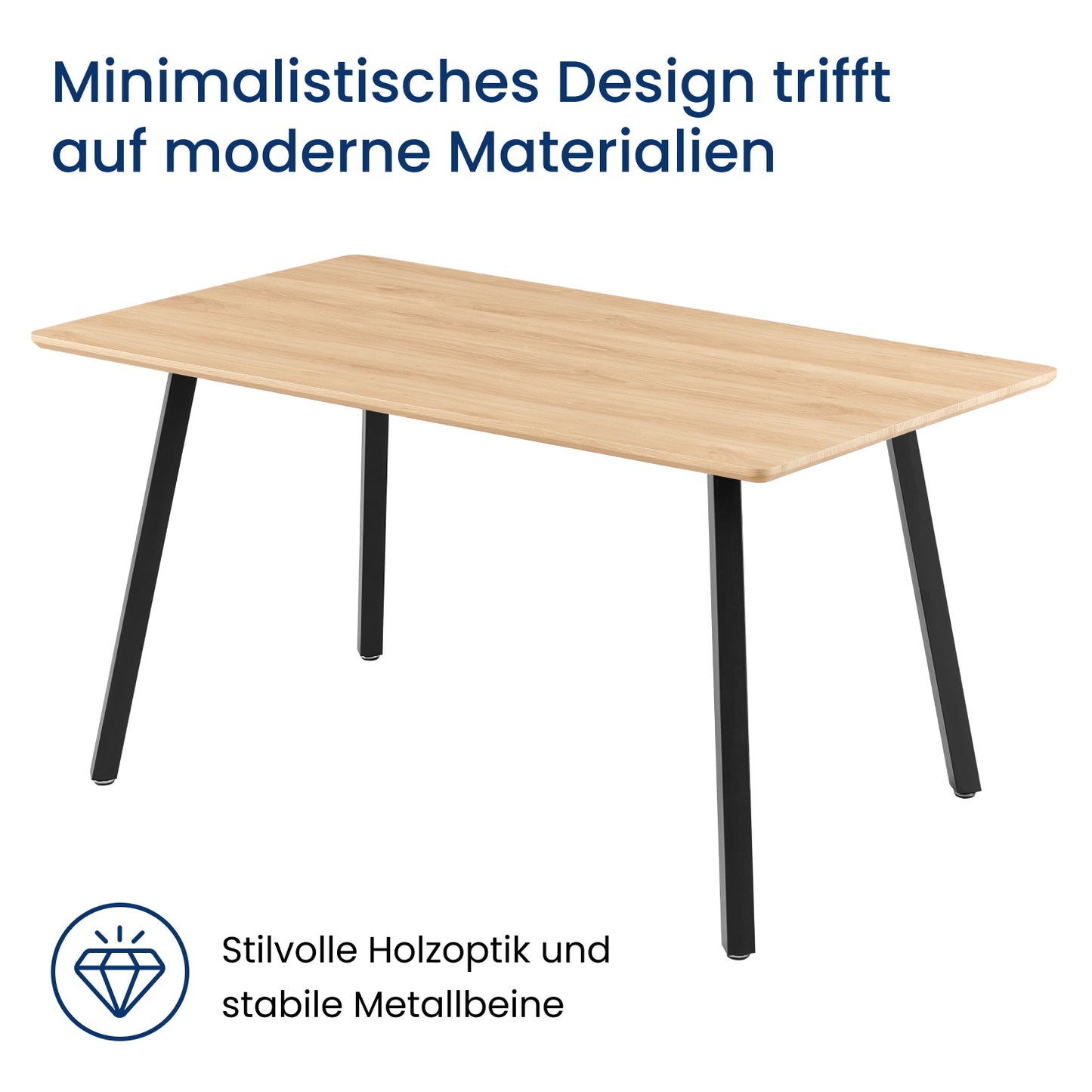 Esstisch Tisch Küchentisch Esszimmertisch | Moderner Esstisch Holz mit schwarzen Metallbeinen & strapazierfähiger Oberfläche, für 4–6 Personen | 140x80x74 cm (LxBxH) | Eiche Dunkel & Eiche Hell