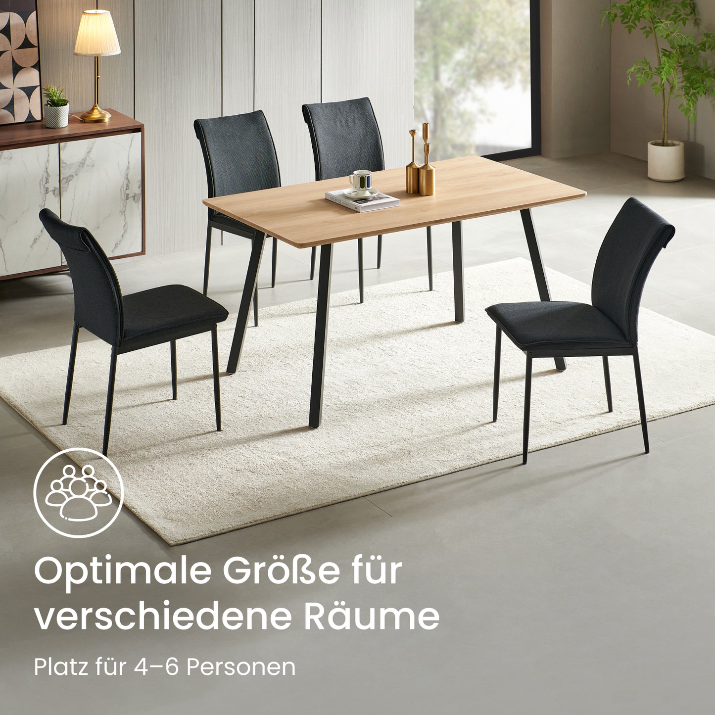 Esstisch Tisch Küchentisch Esszimmertisch | Moderner Esstisch Holz mit schwarzen Metallbeinen & strapazierfähiger Oberfläche, für 4–6 Personen | 140x80x74 cm (LxBxH) | Eiche Dunkel & Eiche Hell
